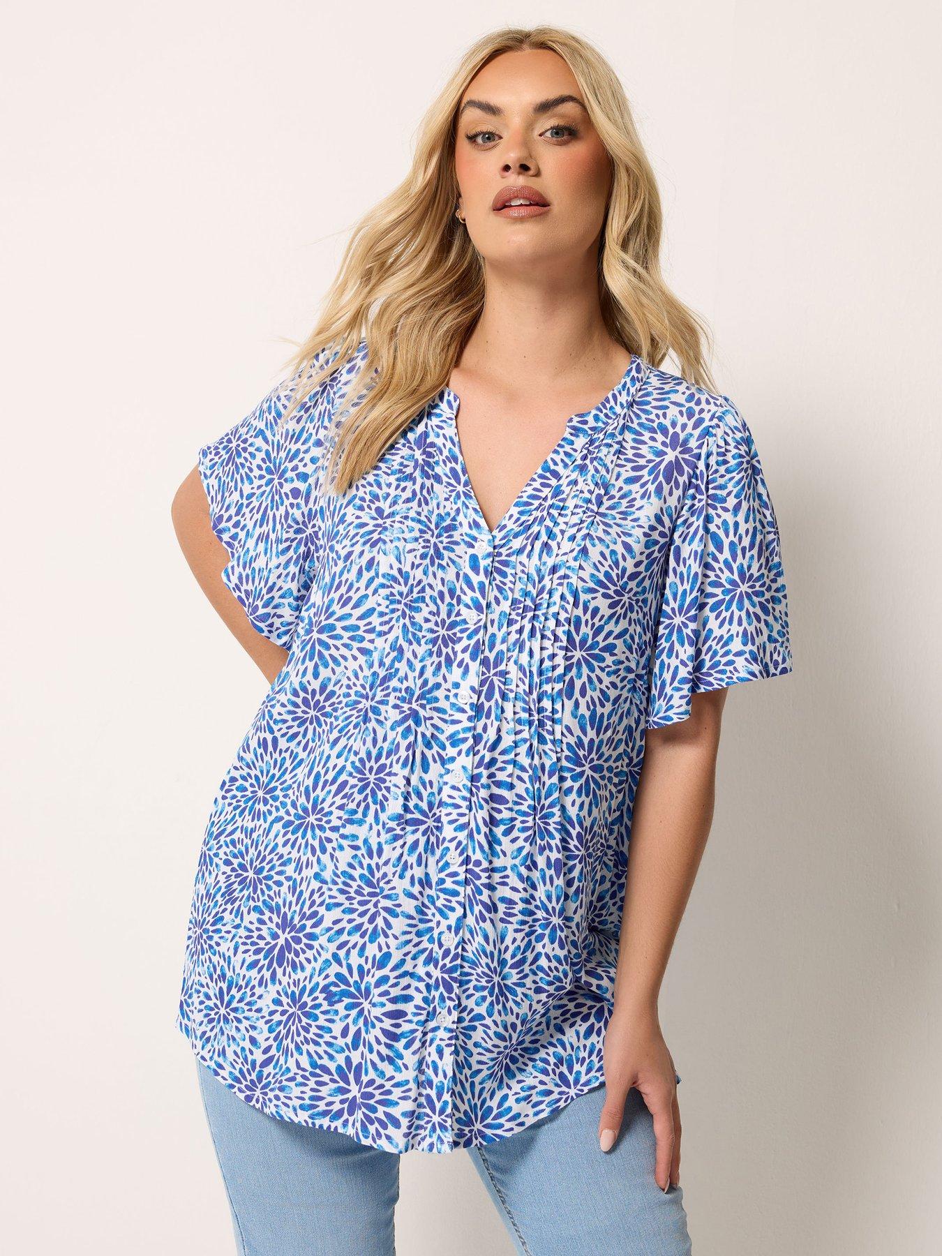 Image 1 of 4 of Yours Curve Floral Pintuck Blouse - Blue