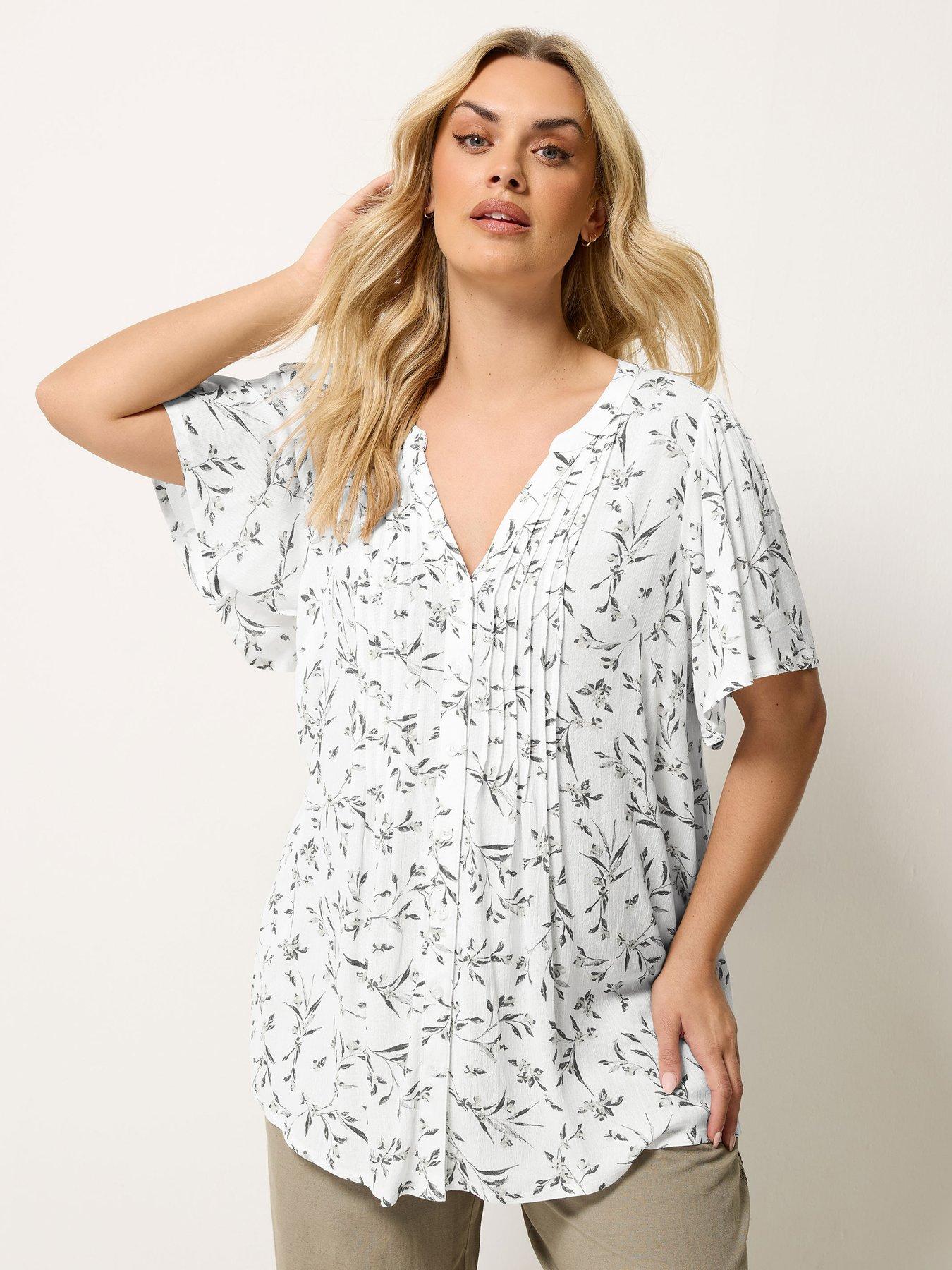 Yours Curve Leaf Print Pintuck Blouse