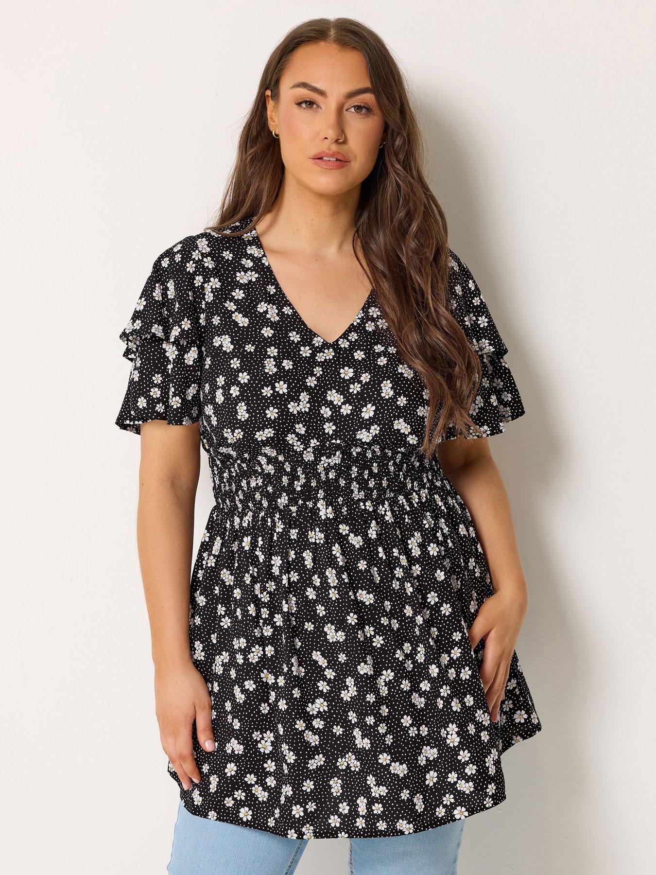 Yours Curve Daisy Print Flutter Sleeve Top