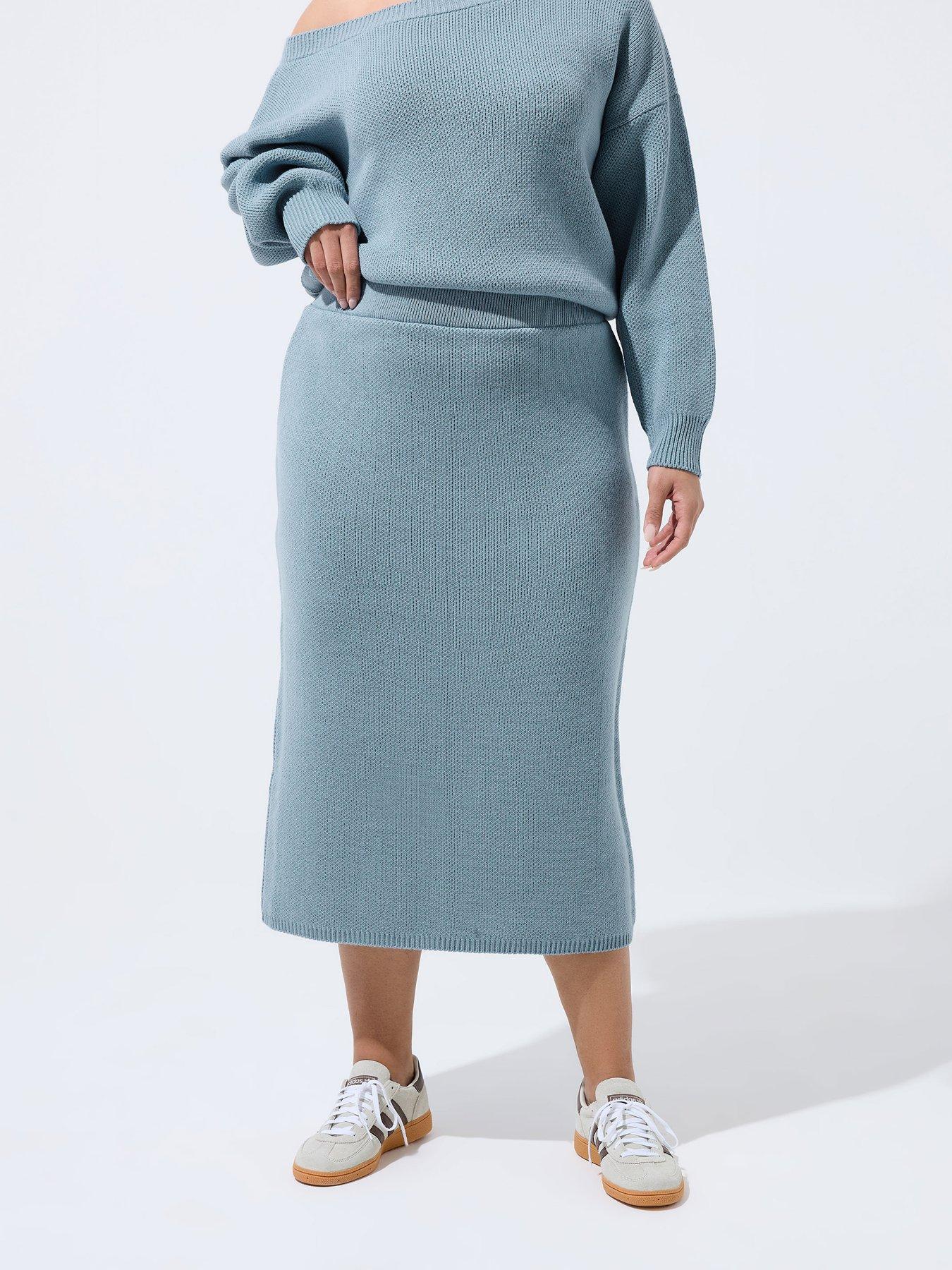 Yours Curve Knitted Skirt - Blue