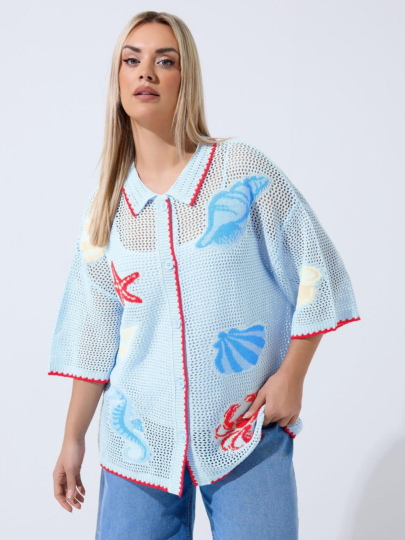 Yours Curve Crochet Shirt - Blue