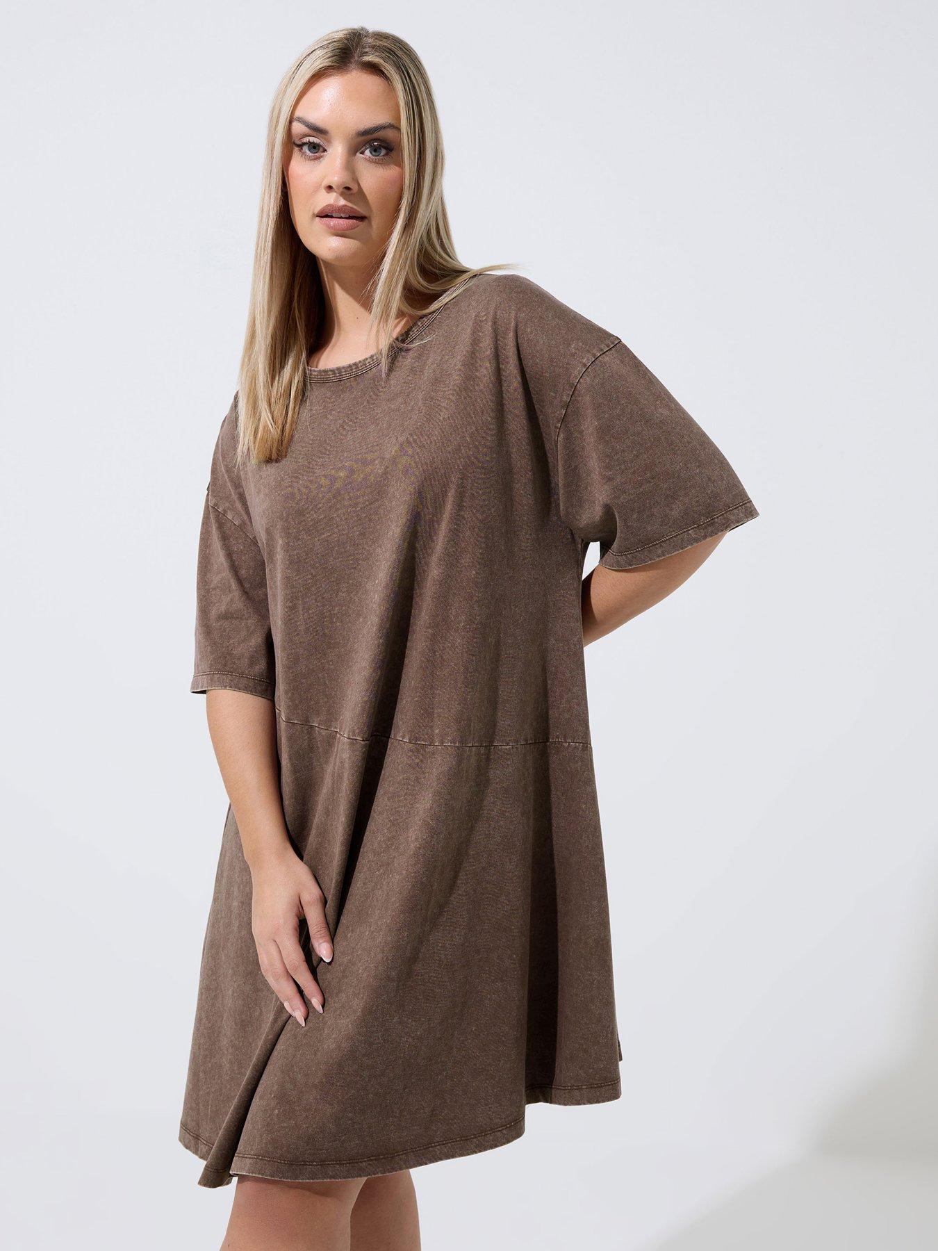 Yours Curve Acid Wash Dress - Brown