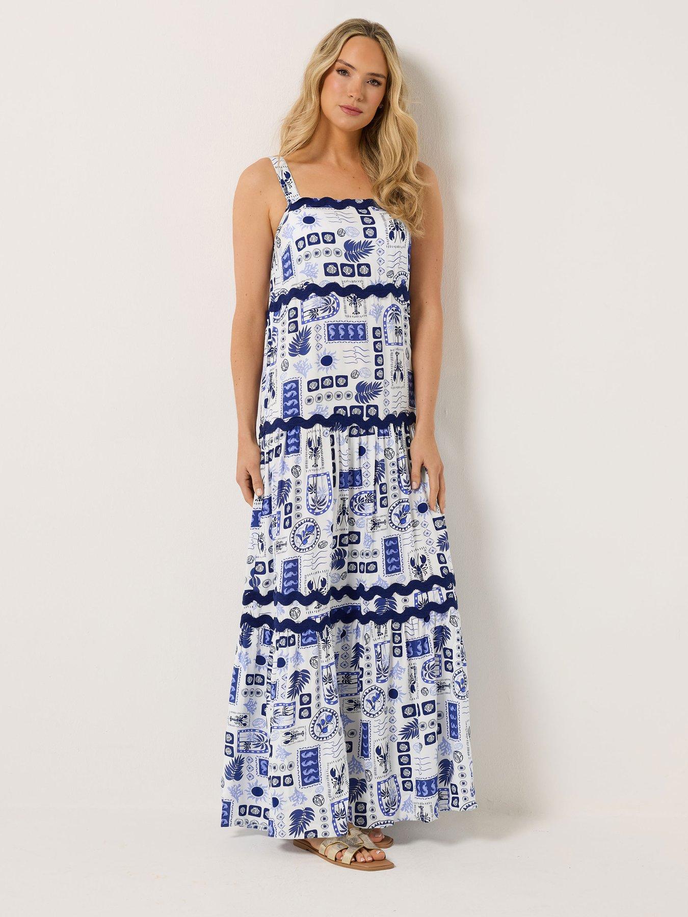 Long Tall Sally Postcard Print Ric Rac Maxi Dress - Blue
