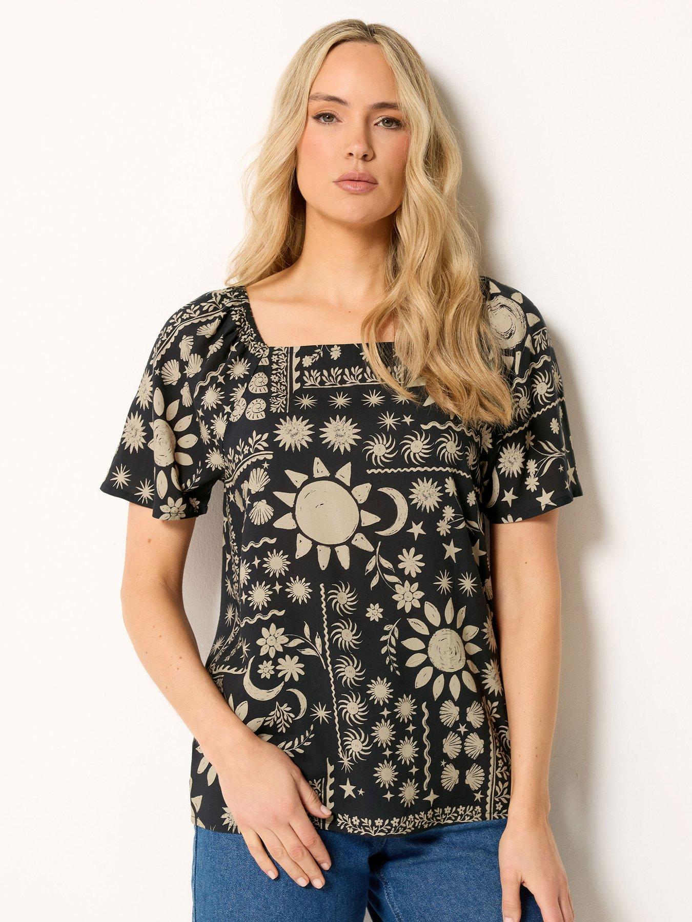 Long Tall Sally Tall Coastal Print Square Neck Blouse