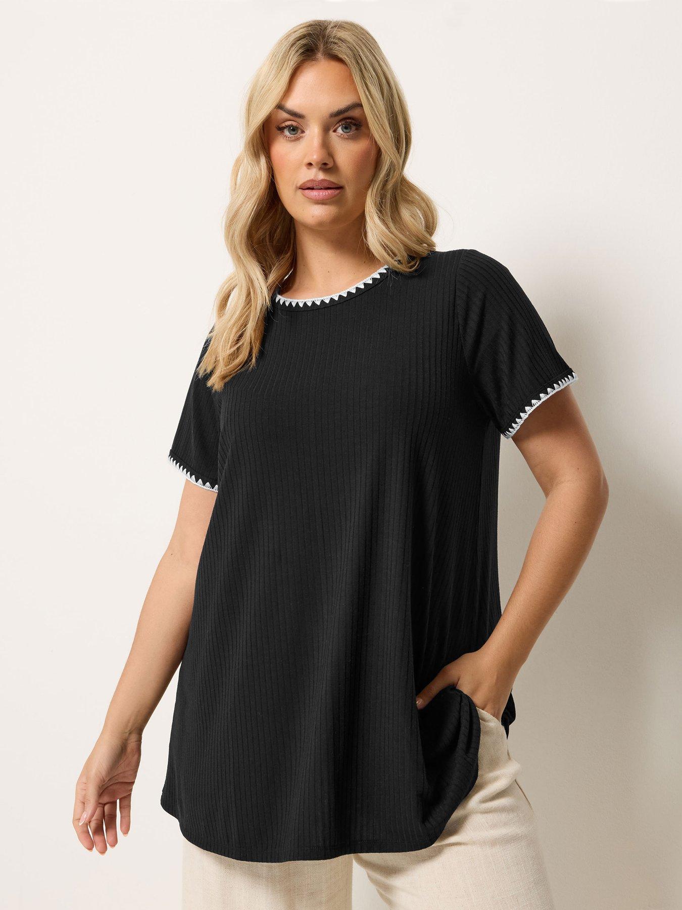 Yours Curve Rib Swing T-Shirt - Black