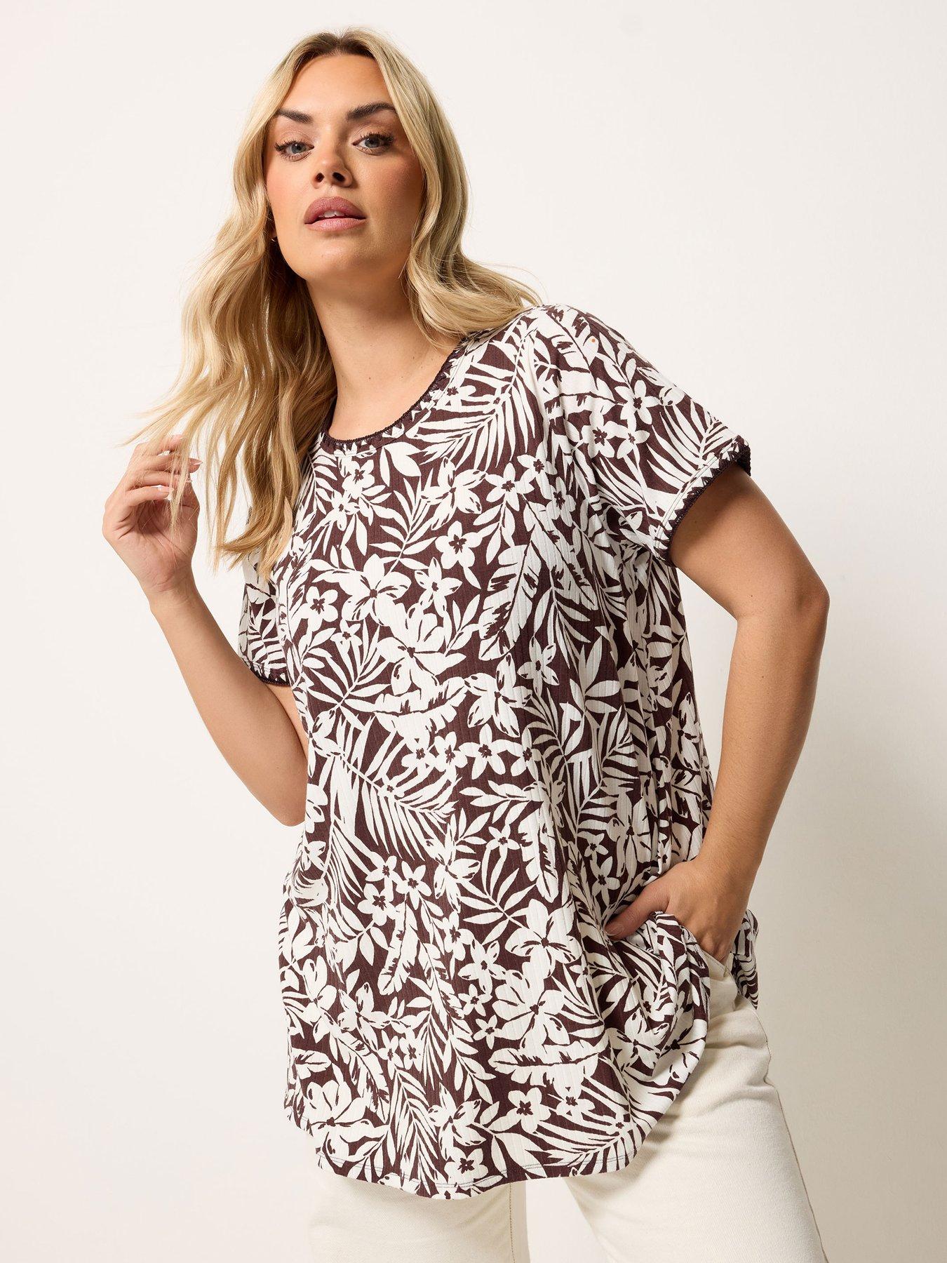 Yours Curve Rib Swing T-Shirt - Brown