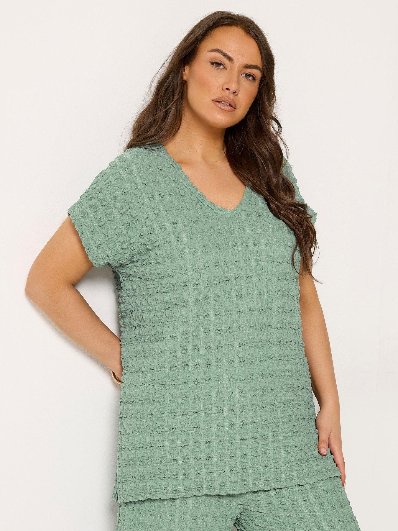 Yours Curve Bubble Texture Top - Sage Green