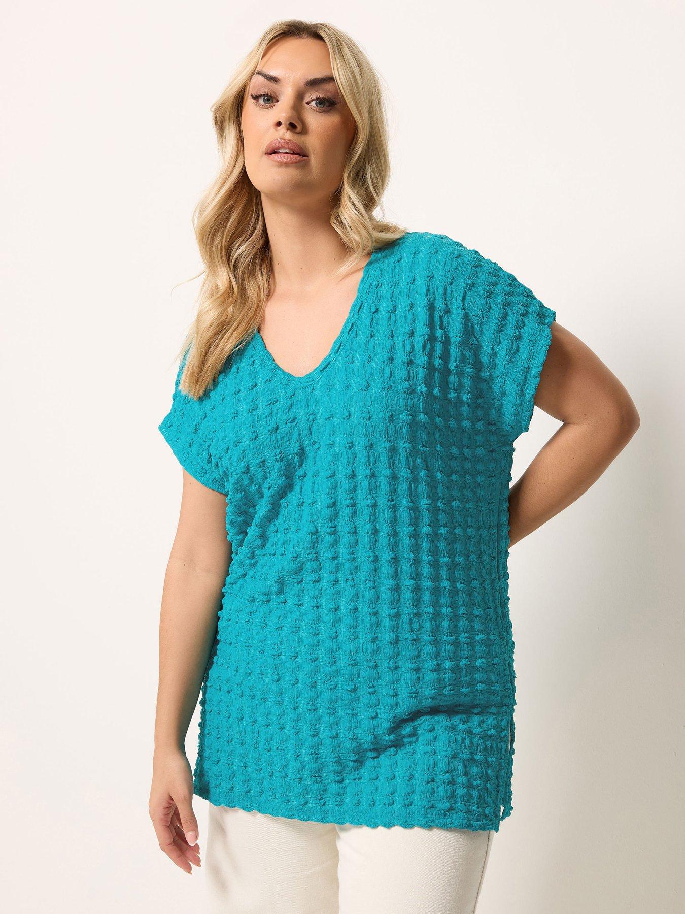 Yours Curve Bubble Textured T-Shirt - Teal Blue