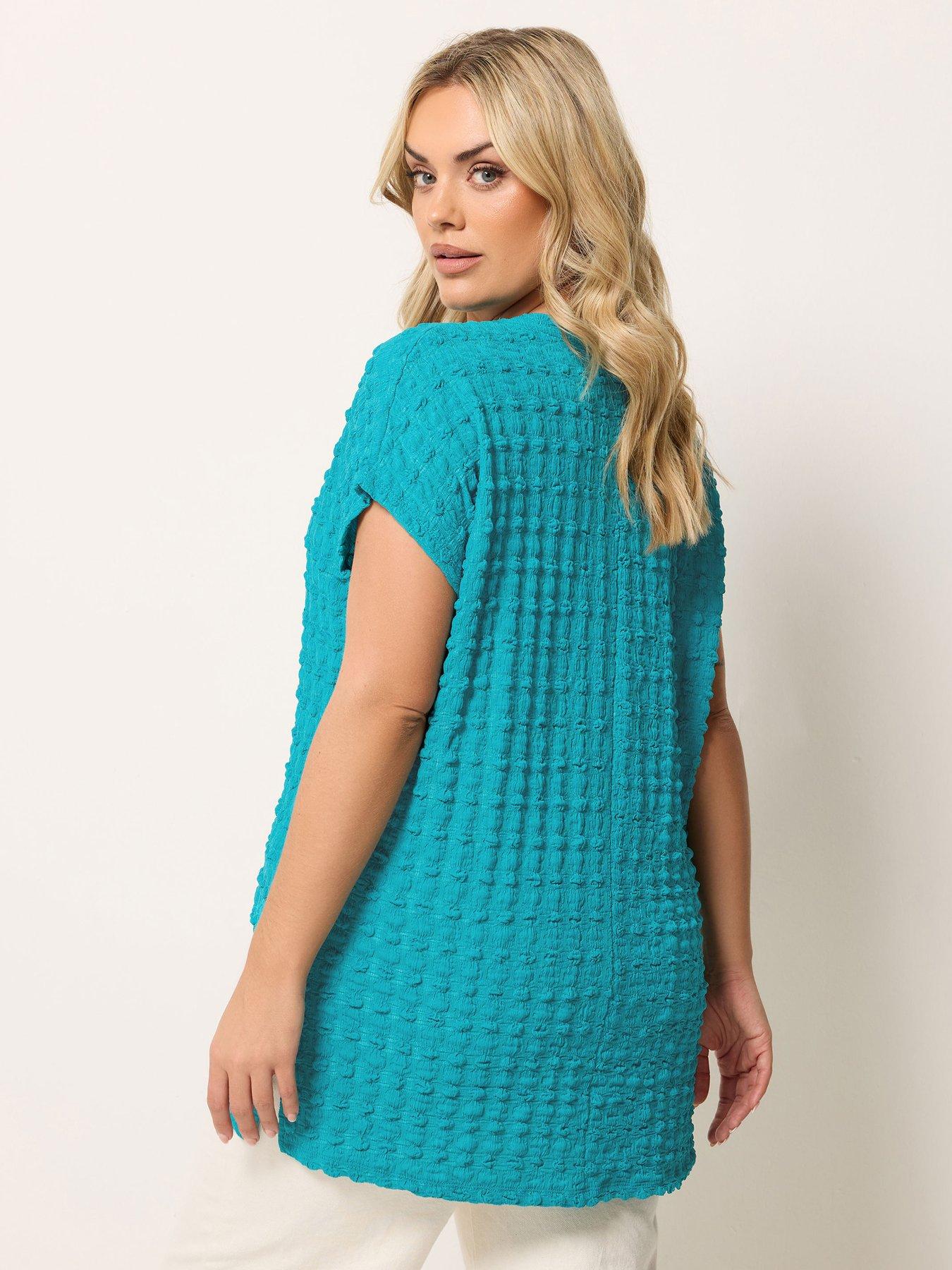 Image 2 of 5 of Yours Curve Bubble Textured T-Shirt - Teal Blue