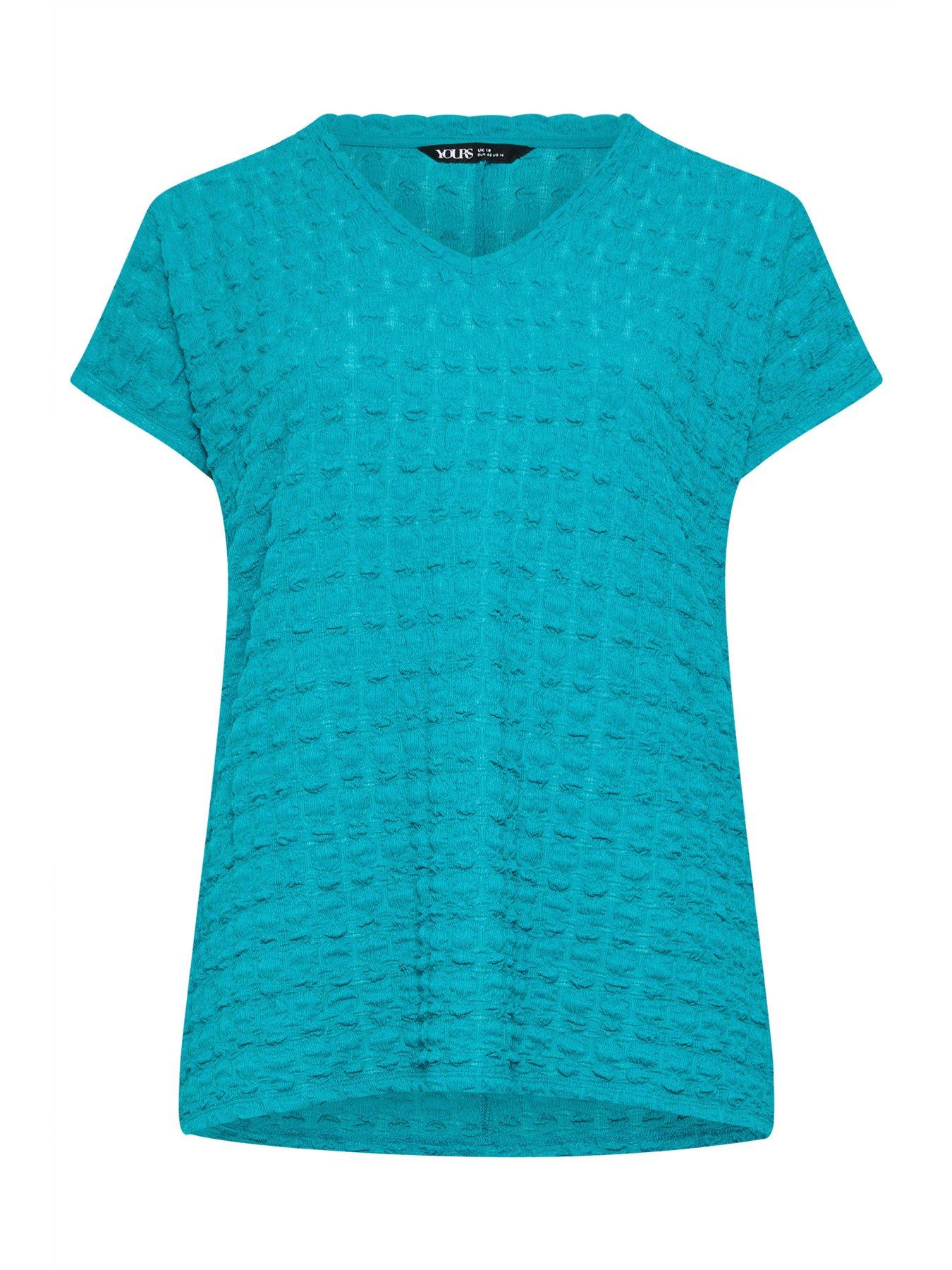 Image 5 of 5 of Yours Curve Bubble Textured T-Shirt - Teal Blue