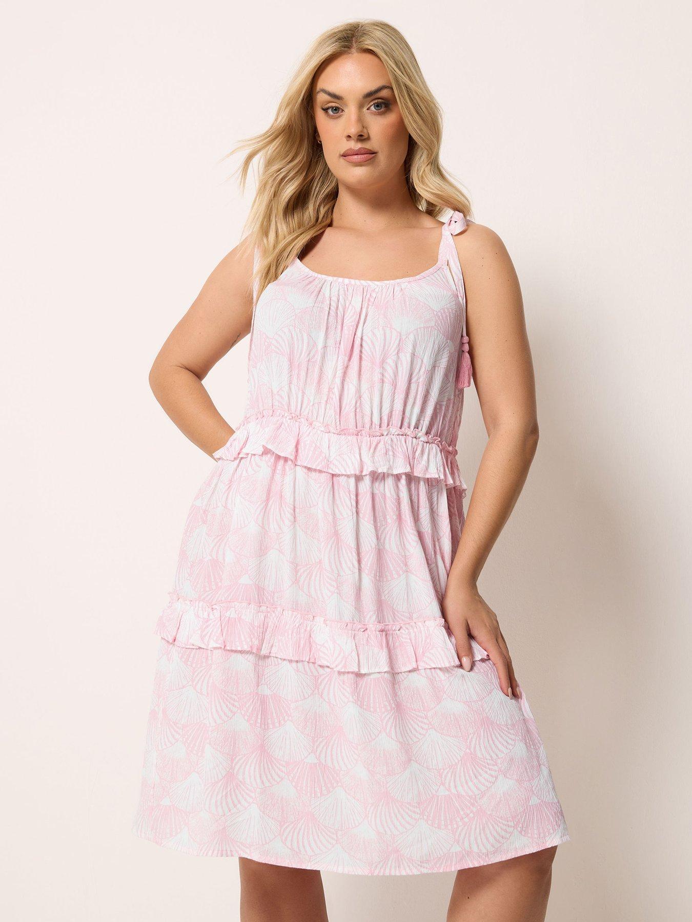 Image 1 of 4 of Yours Curve Ruffle Throw On Dress - Pink