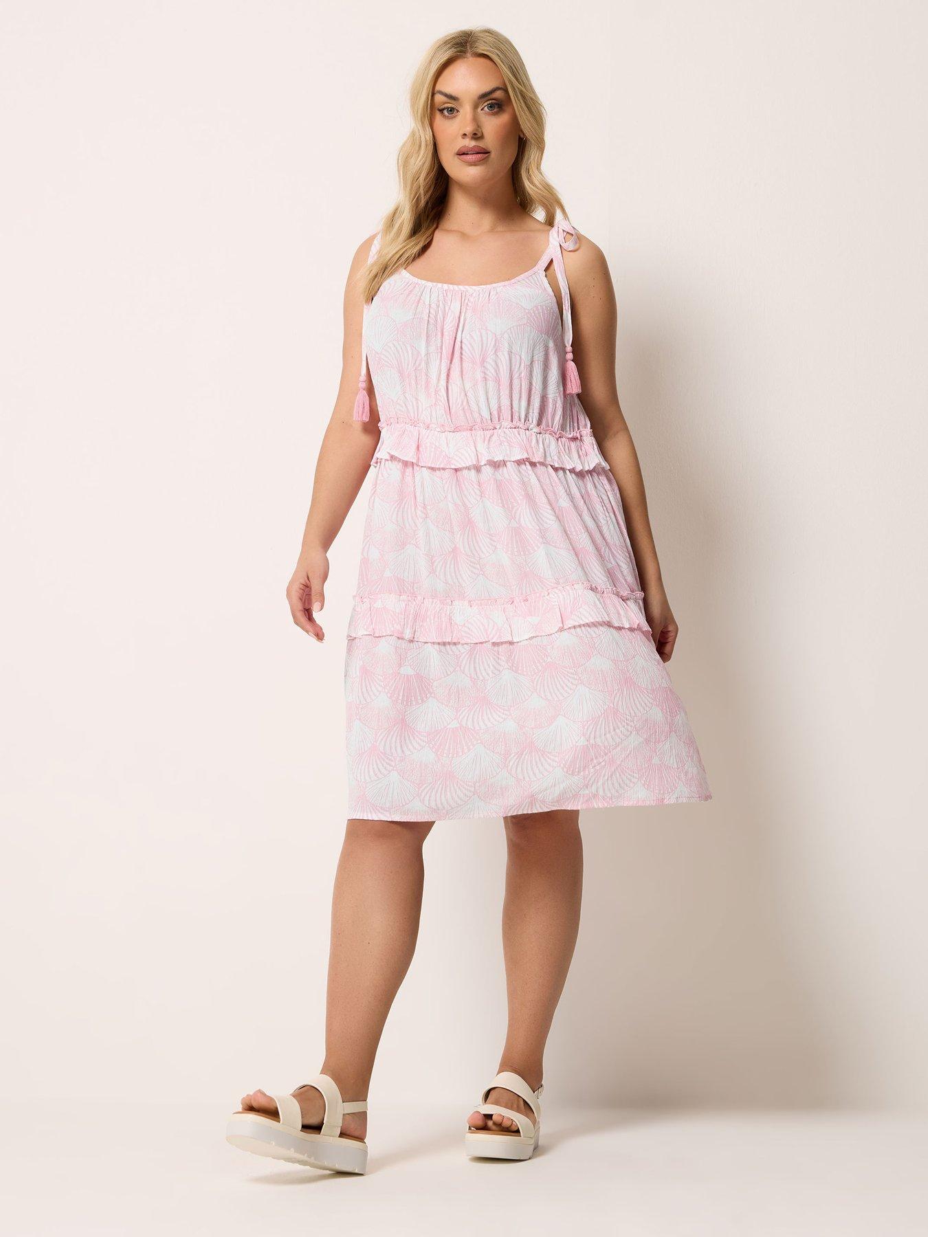 Image 3 of 4 of Yours Curve Ruffle Throw On Dress - Pink