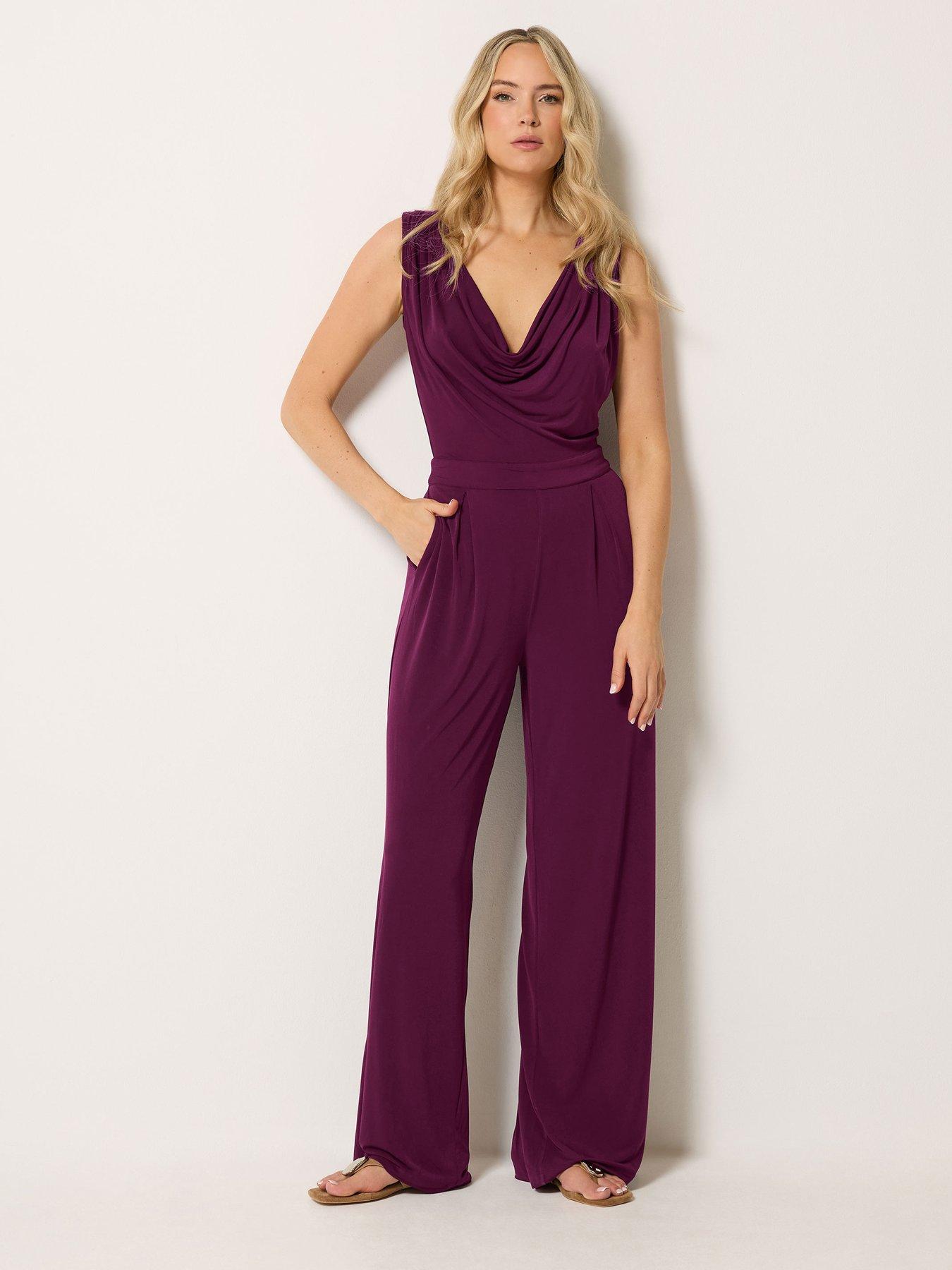Image 1 of 4 of Long Tall Sally Cowl Neck Ity Sleeveless Jumpsuit - Purple