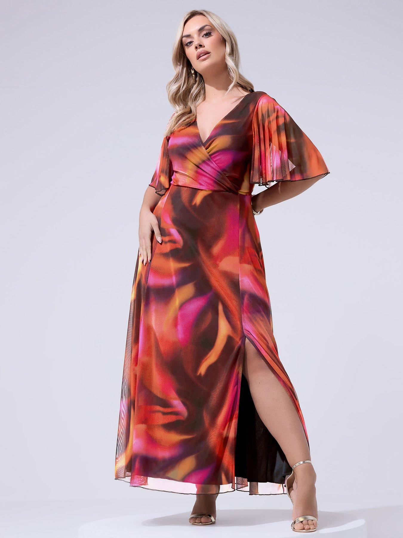 Image 1 of 4 of Yours Curve Abstract Wrap Mesh Dress