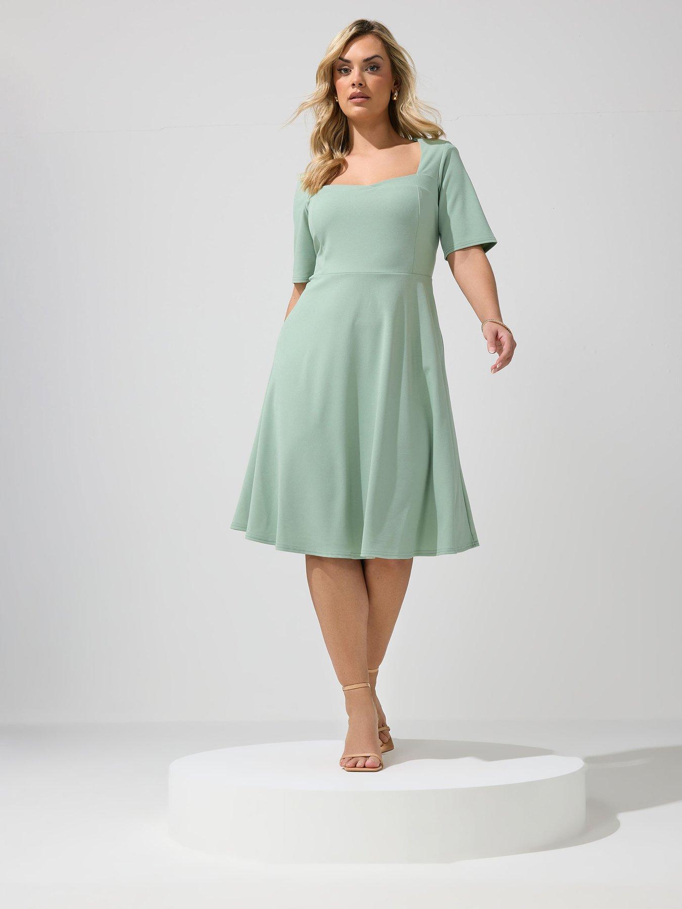 Yours Curve Panelled Skater Dress - Green
