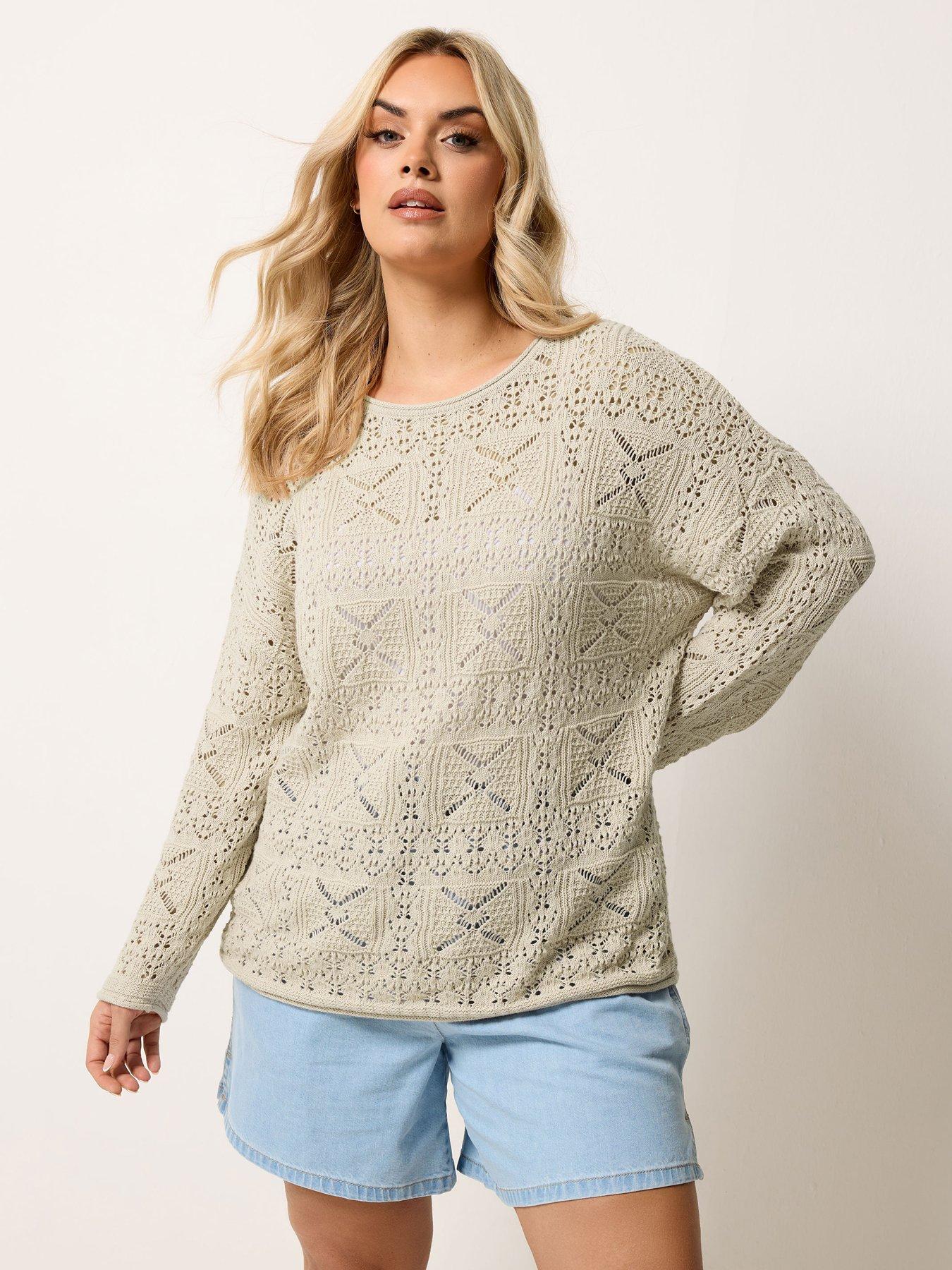 Yours Curve Pointelle Stitch Jumper - Cream