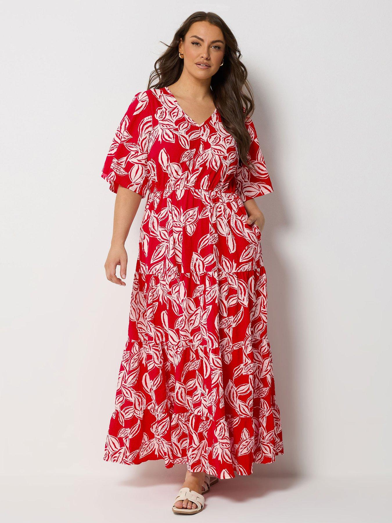 Yours Curve Textured Maxi Dress - Red