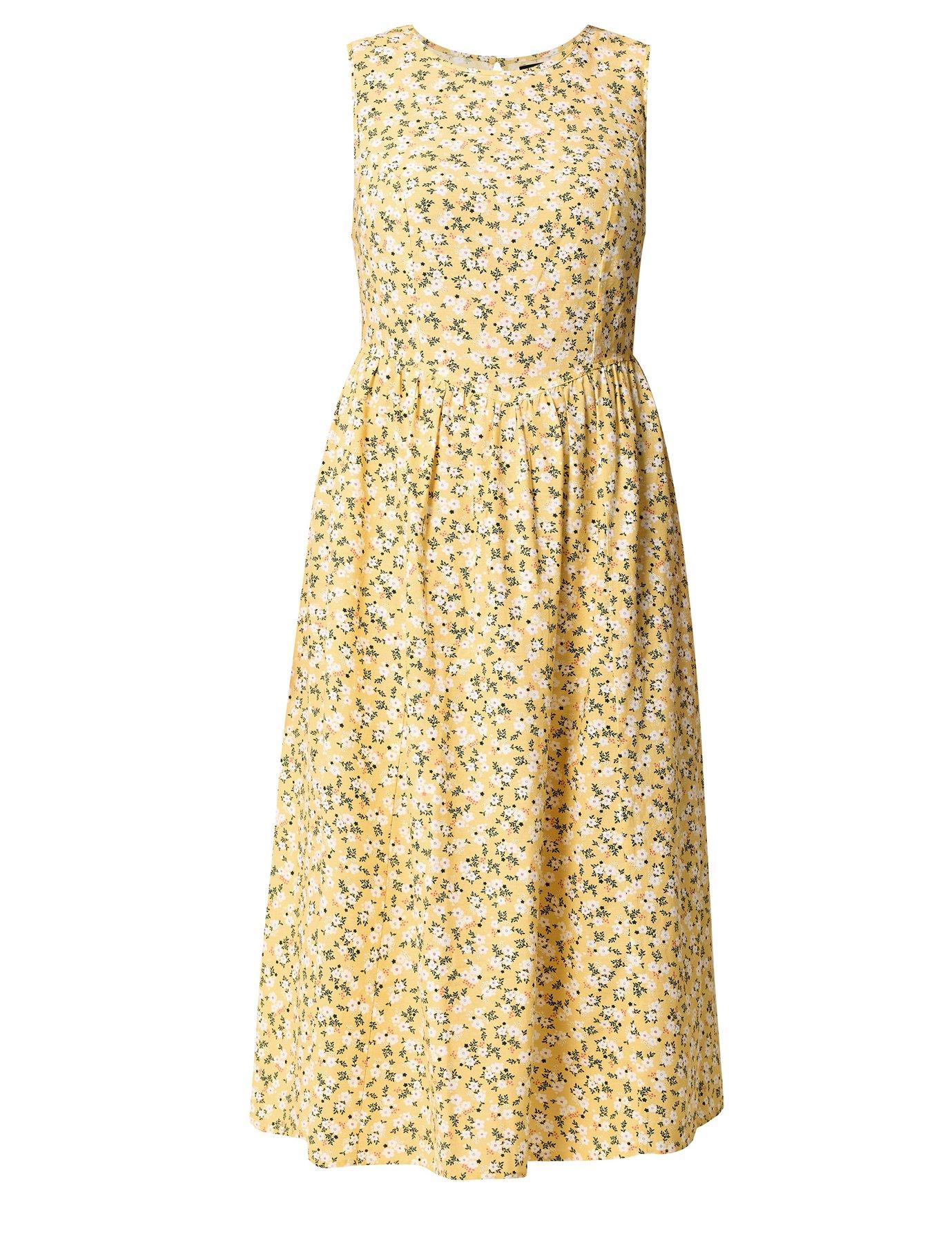 Image 5 of 5 of Yours Curveditsy Print Linen V Waist Midaxi Dress - Yellow