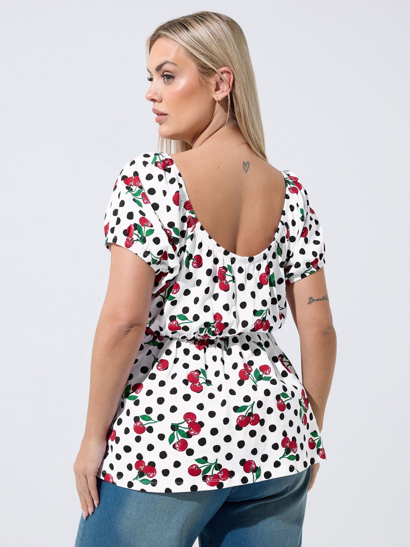 Image 2 of 5 of Yours Curve Polka Dot Bardot Top - White