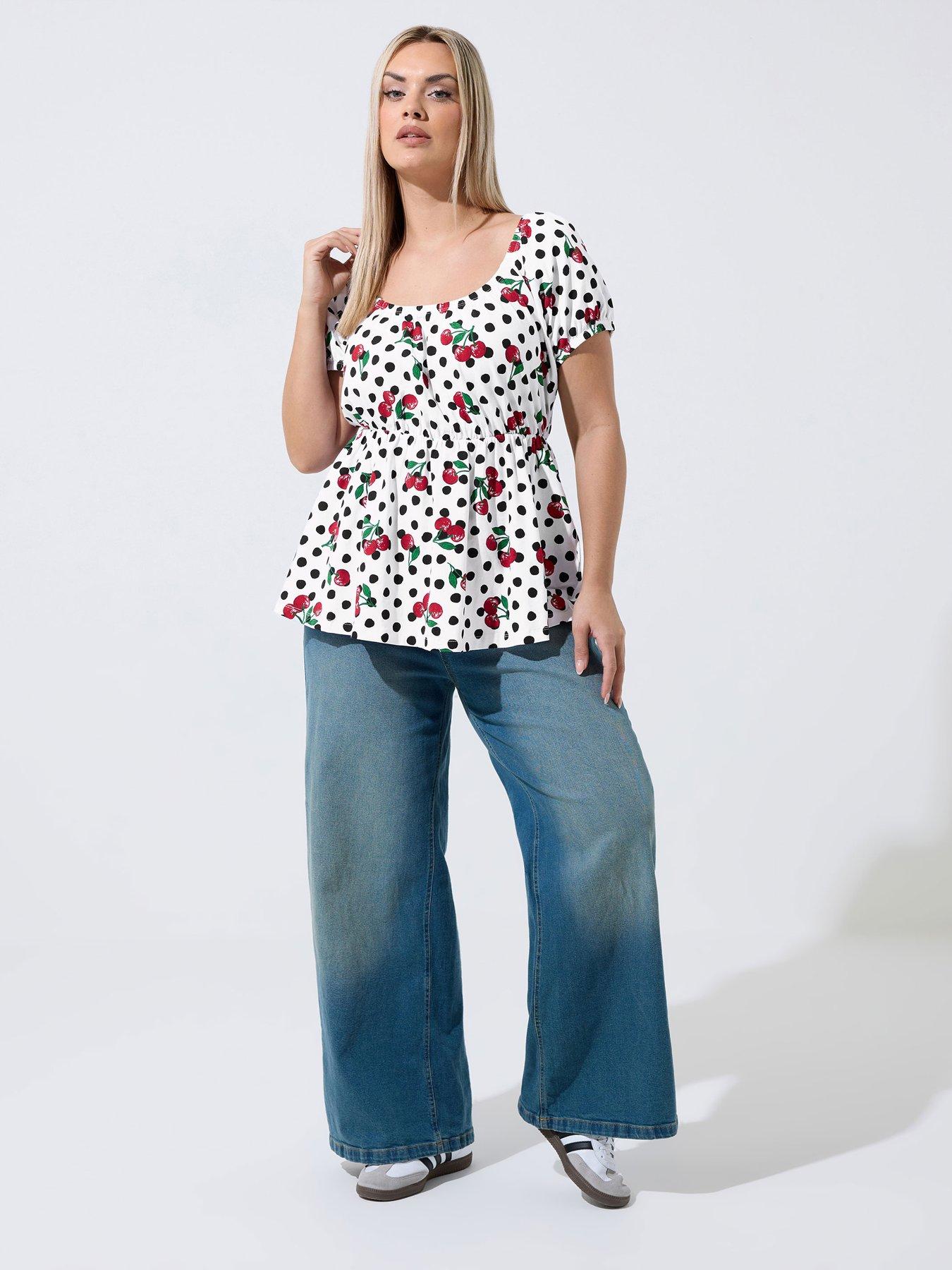Image 3 of 5 of Yours Curve Polka Dot Bardot Top - White