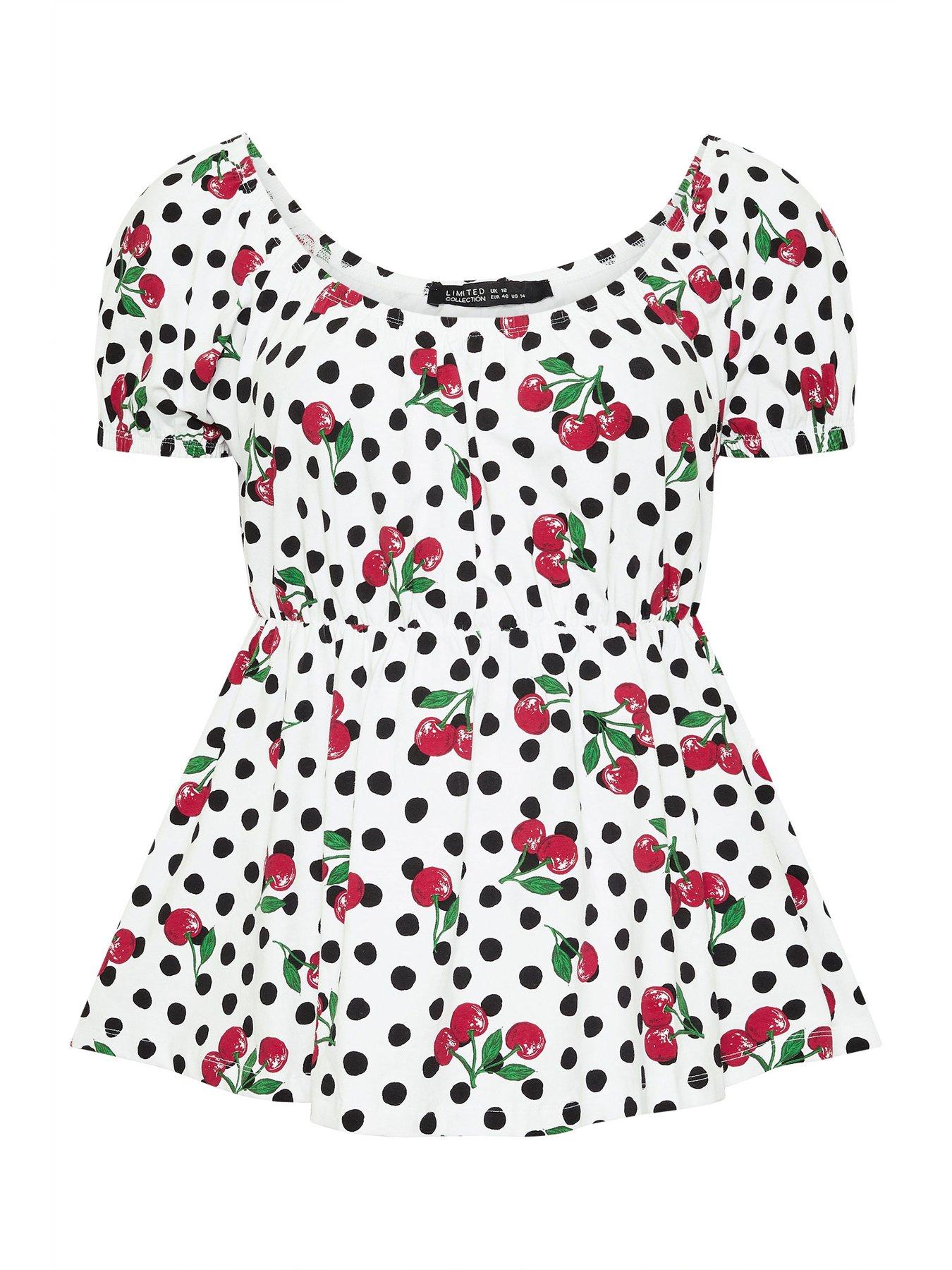 Image 5 of 5 of Yours Curve Polka Dot Bardot Top - White