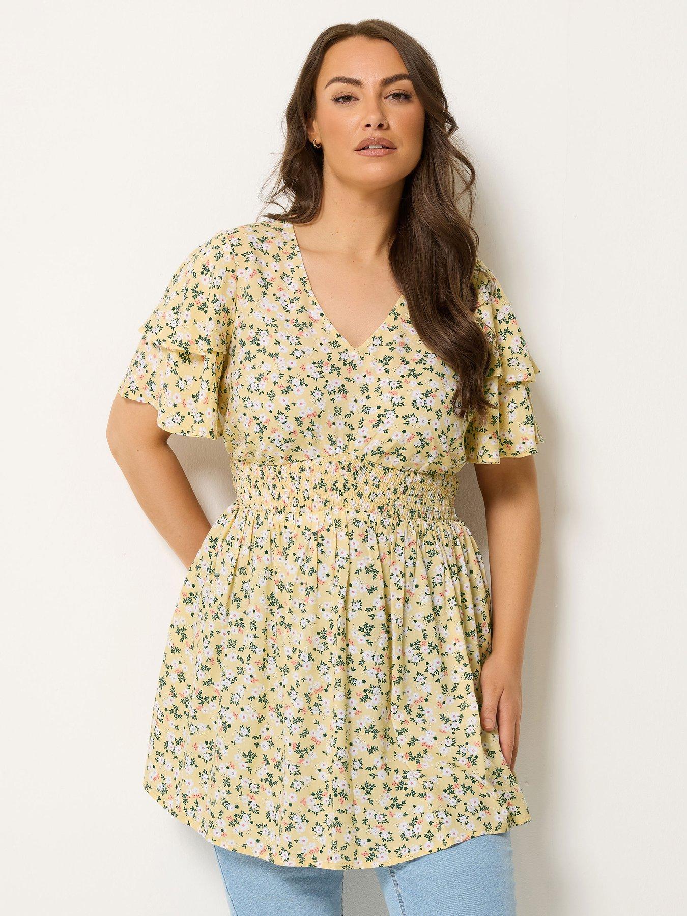Yours Curve Ditsy Print Flutter Sleeve Top