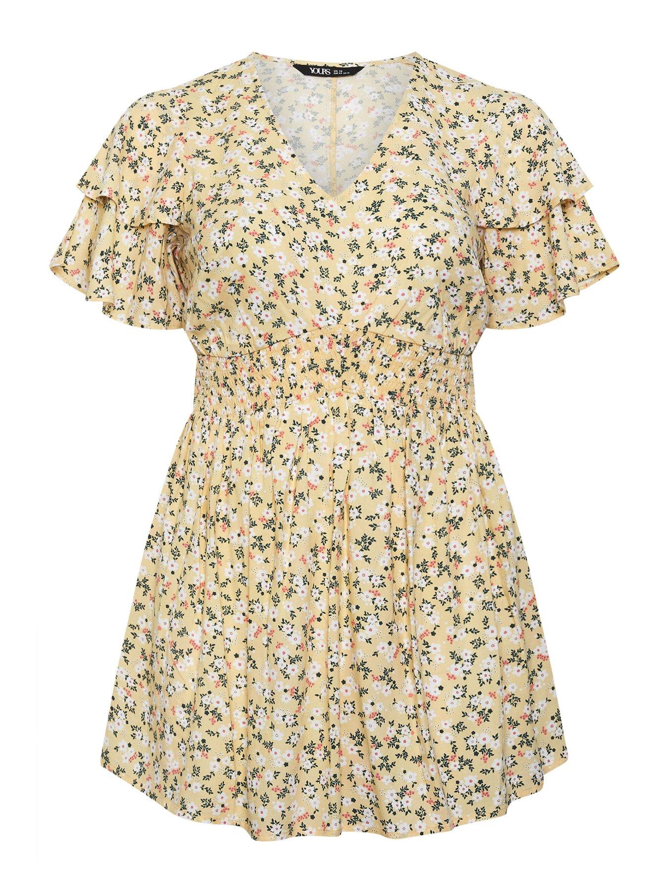 Image 5 of 5 of Yours Curve Floral Flutter Sleeve Top - Yellow