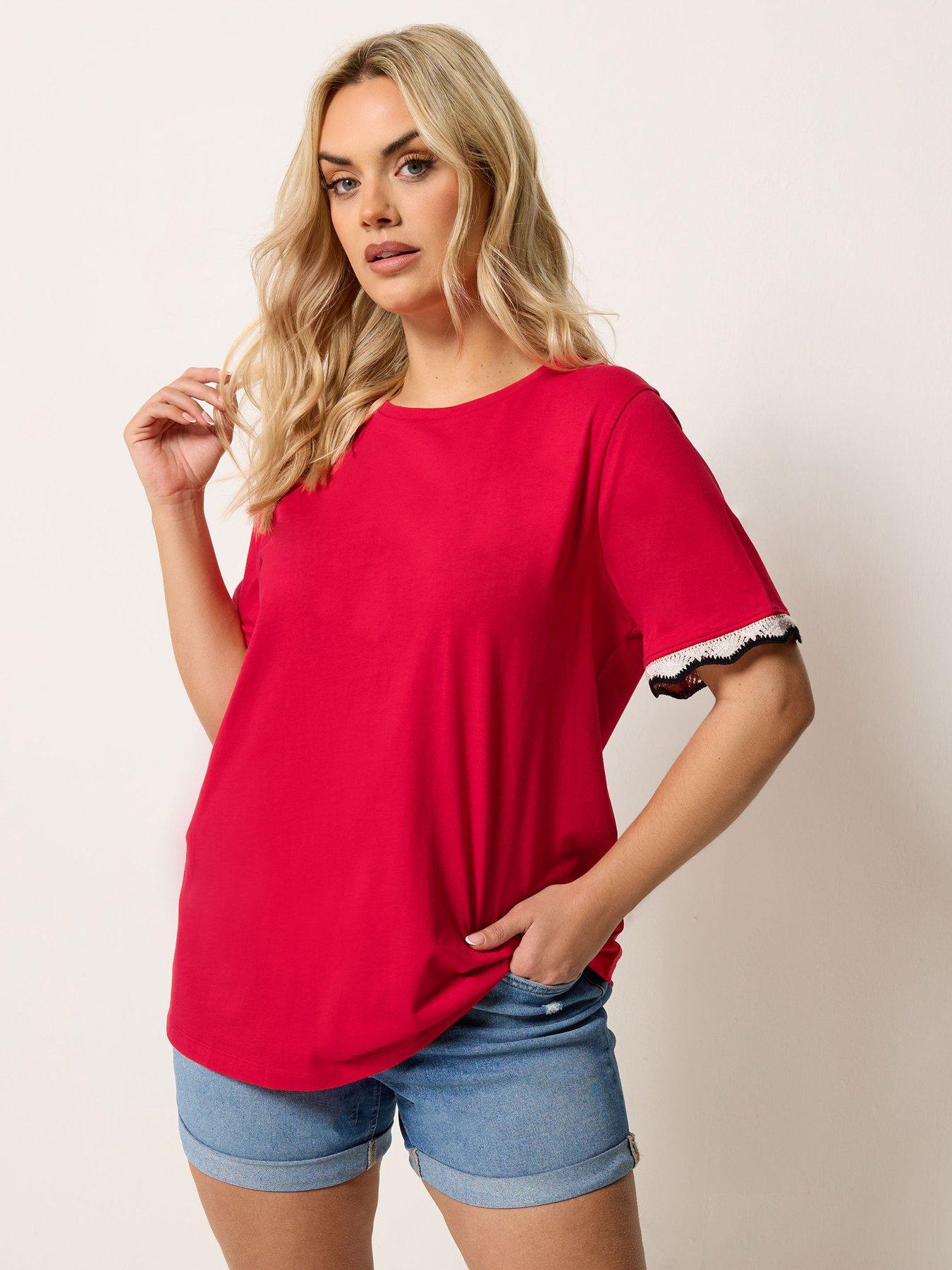 Yours Curve Metallic Crochet Trim T-shirt