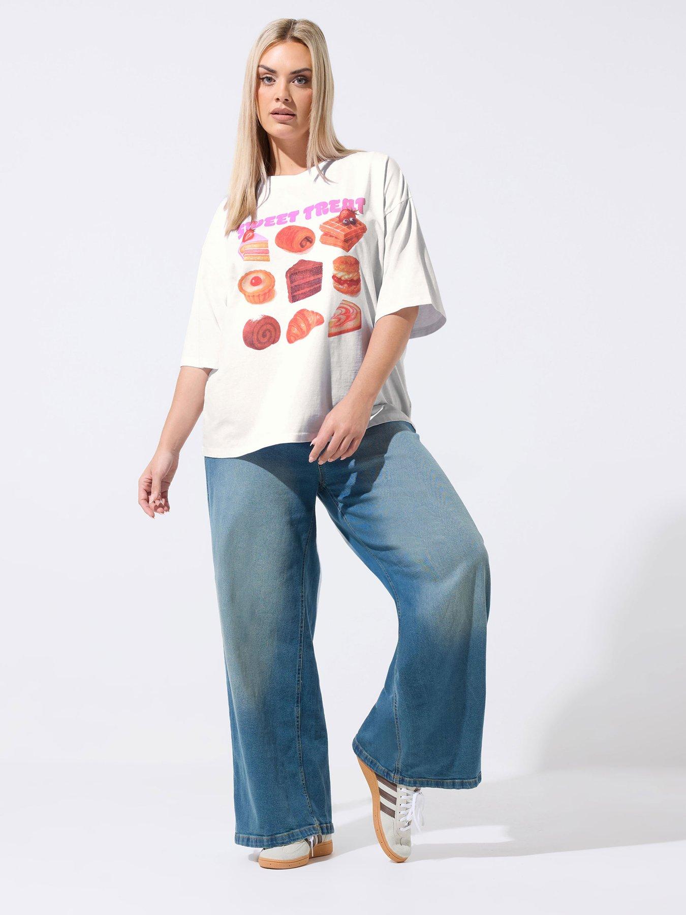 Image 3 of 5 of Yours Curve 'sweet Treat' Slogan T-Shirt - White