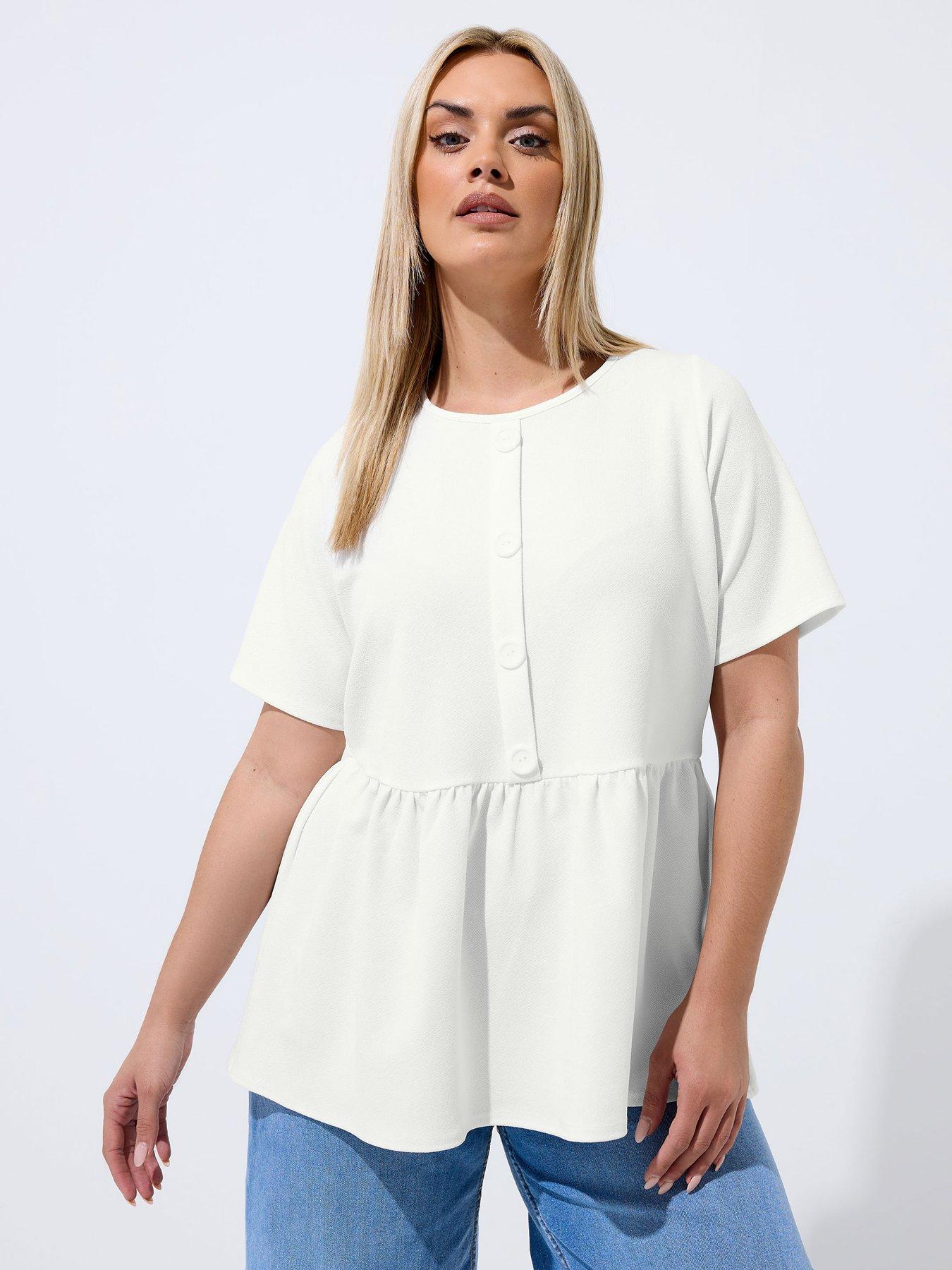 Yours Curve Button Down Peplum Top - Black