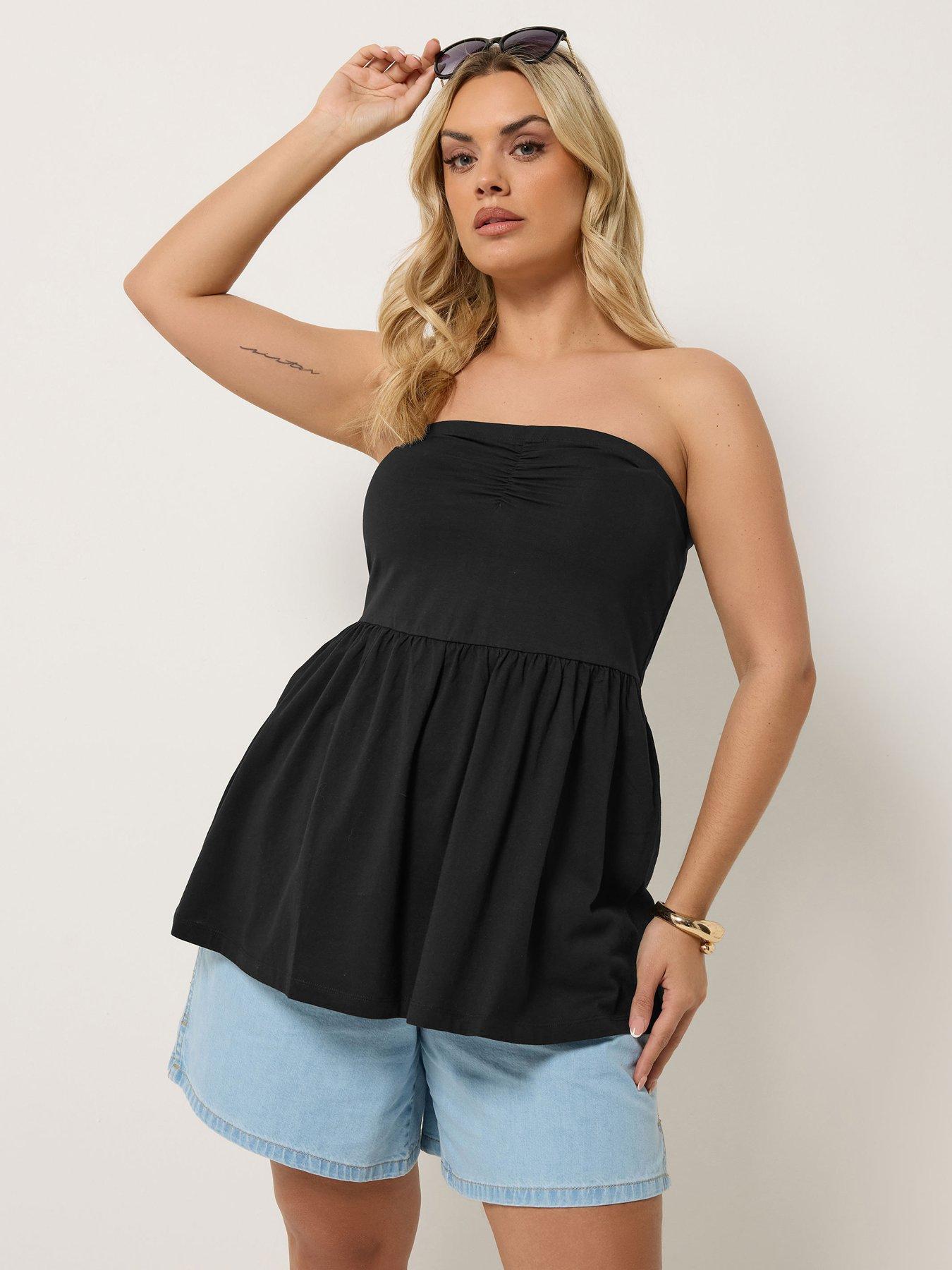 Image 1 of 4 of Yours Curve Peplum Tube Top - Black