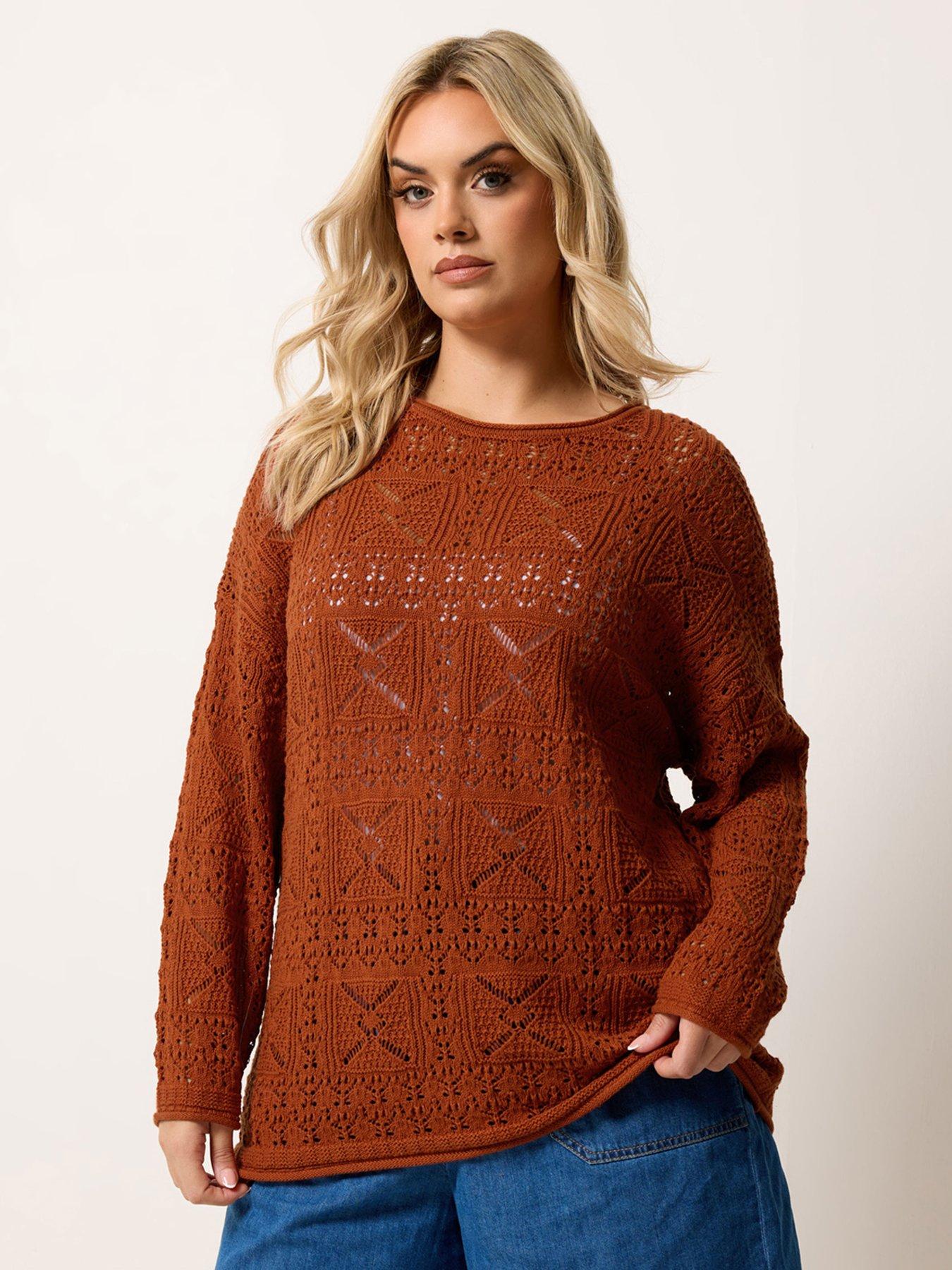 Yours Curve Burnt Pointelle Stitch Jumper