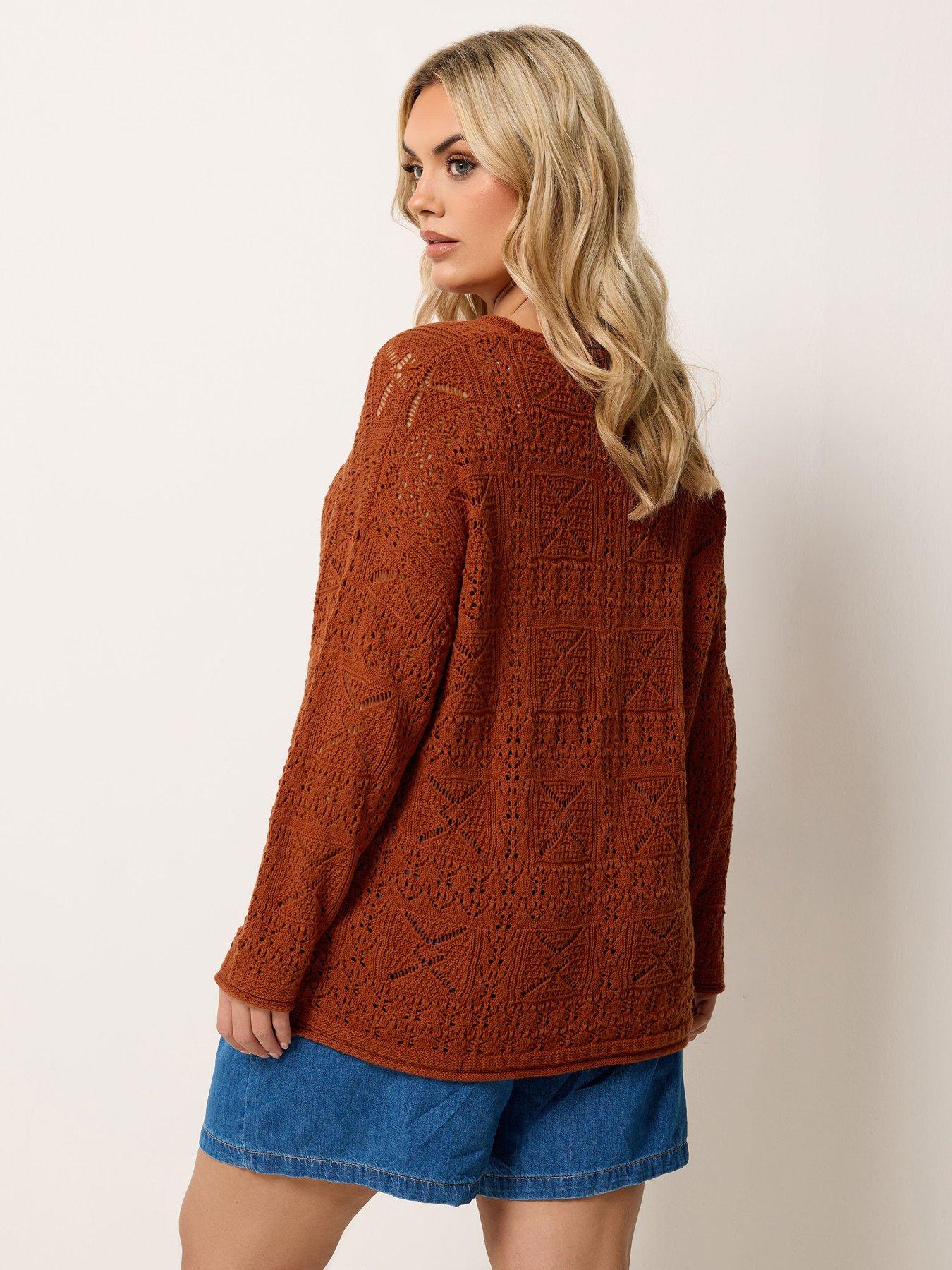 Image 2 of 4 of Yours Curve Pointelle Stitch Jumper - Burnt Orange