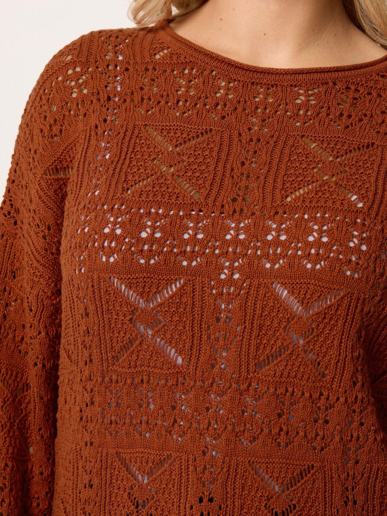 Image 4 of 4 of Yours Curve Pointelle Stitch Jumper - Burnt Orange
