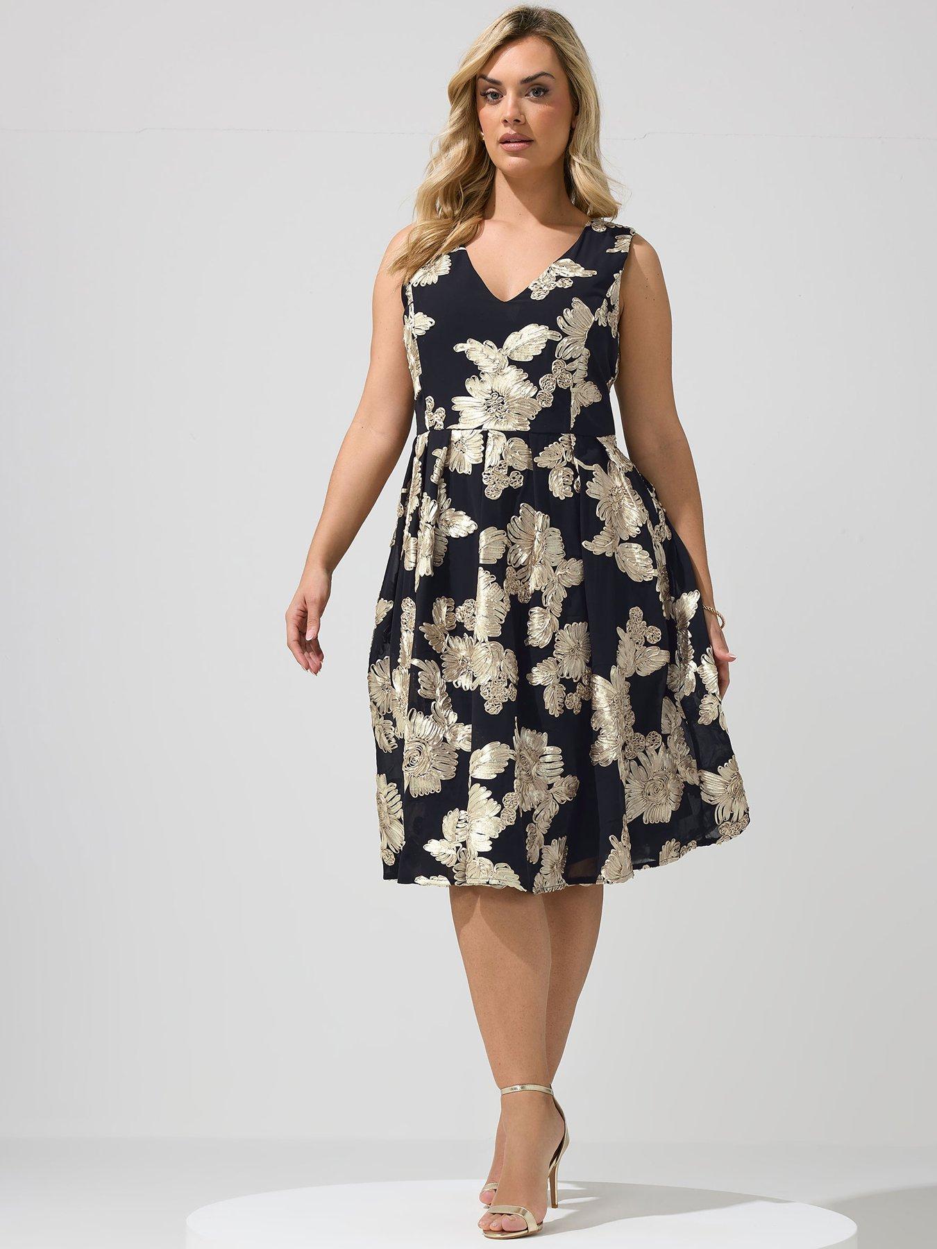 Yours Curve Flower Applique Knee Length Dress - Black