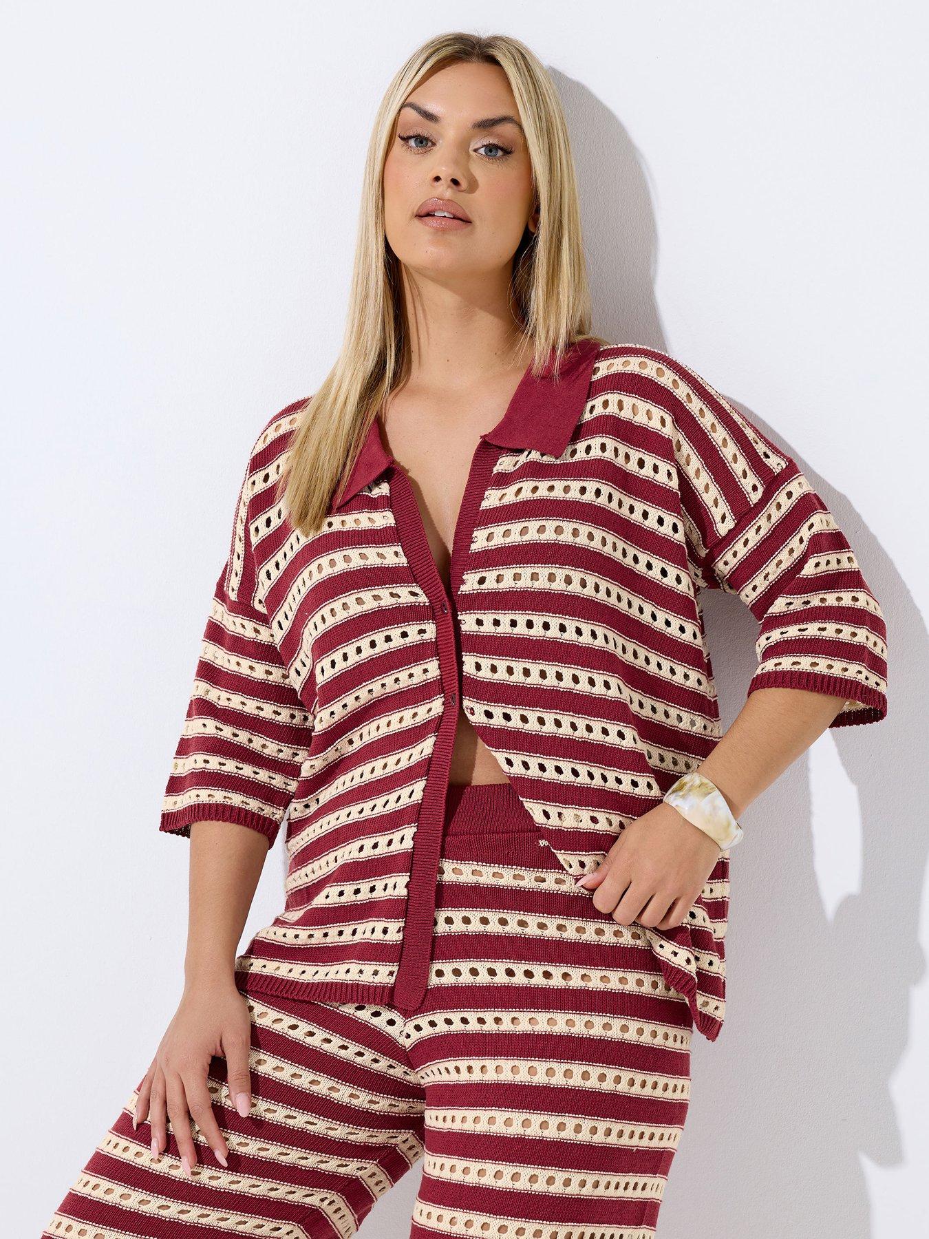 Yours Curve Stripe Knit Shirt Co-ord