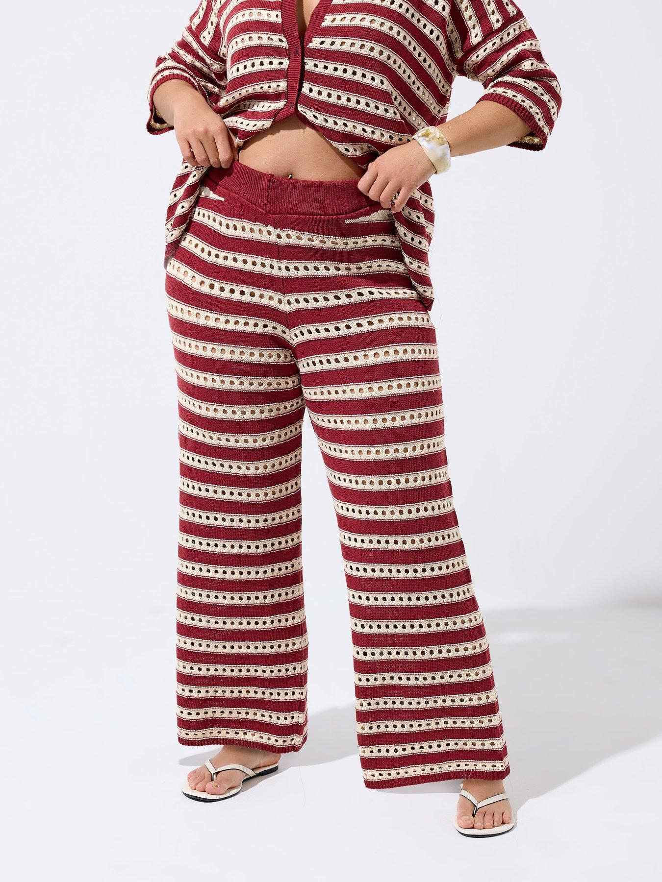 Yours Curve Stripe Knit Trousers