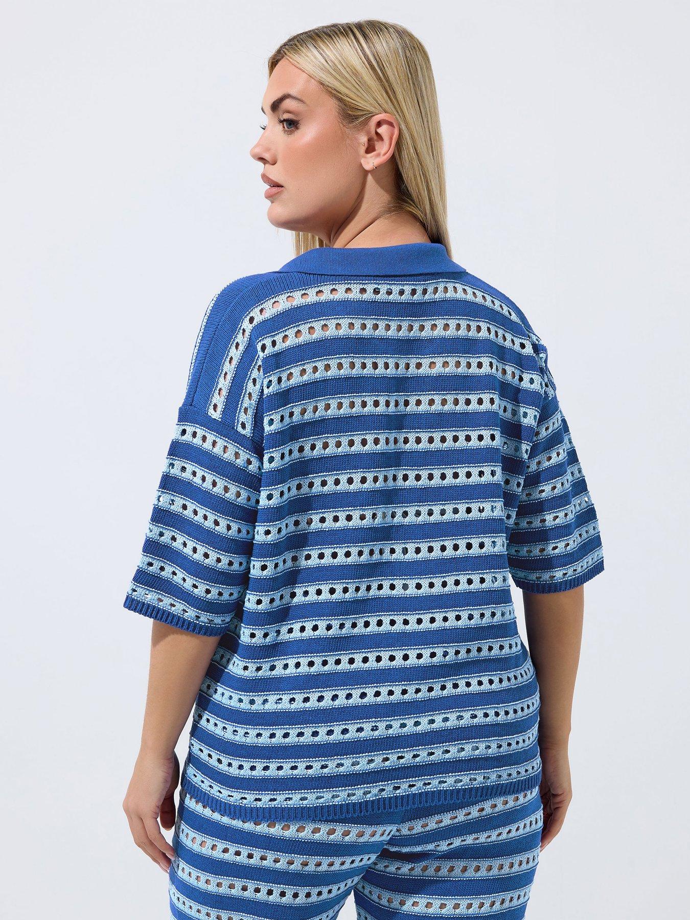 Image 2 of 4 of Yours Curve Stripe Knit Shirt - Blue
