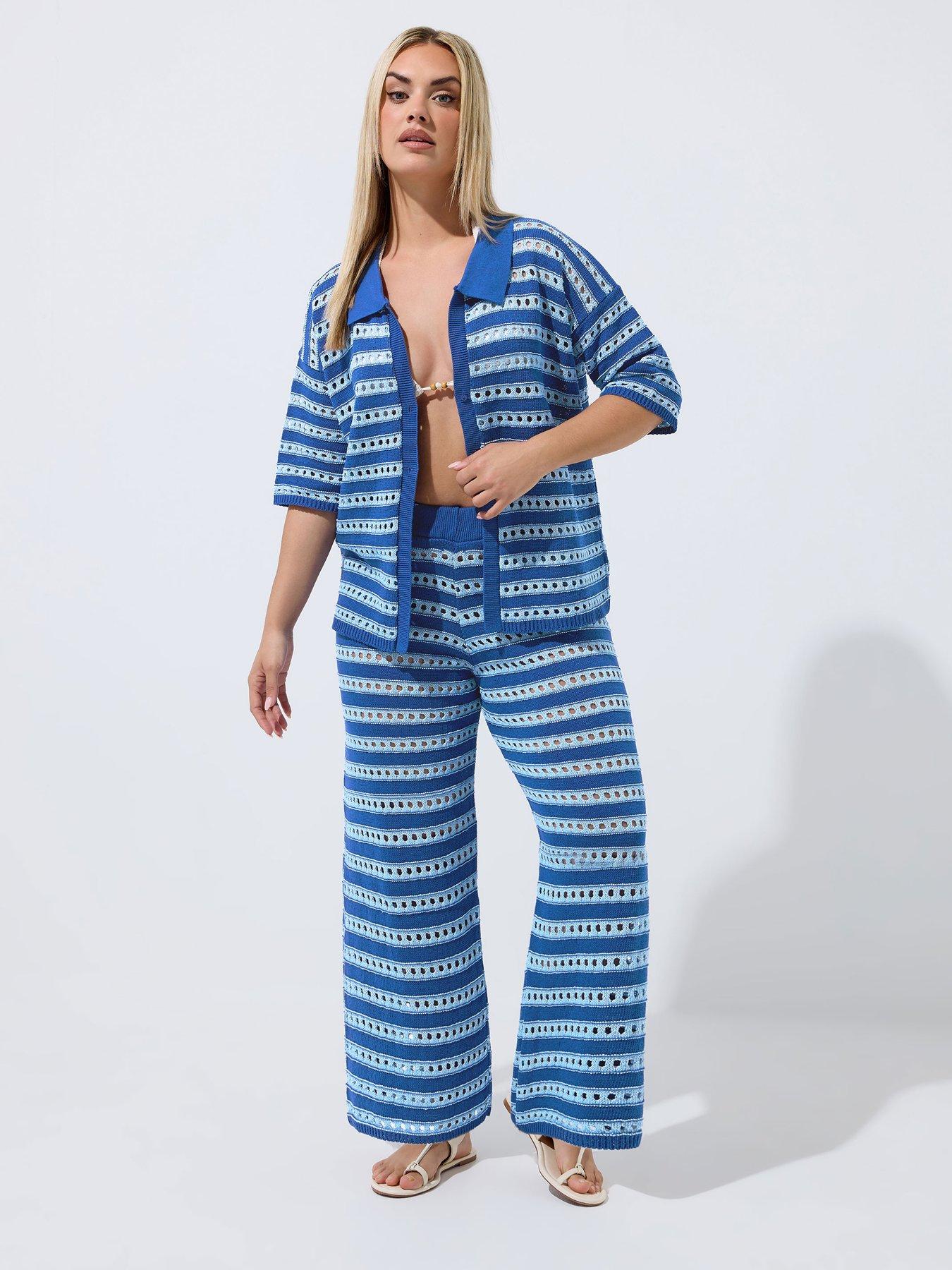 Image 3 of 4 of Yours Curve Stripe Knit Shirt - Blue