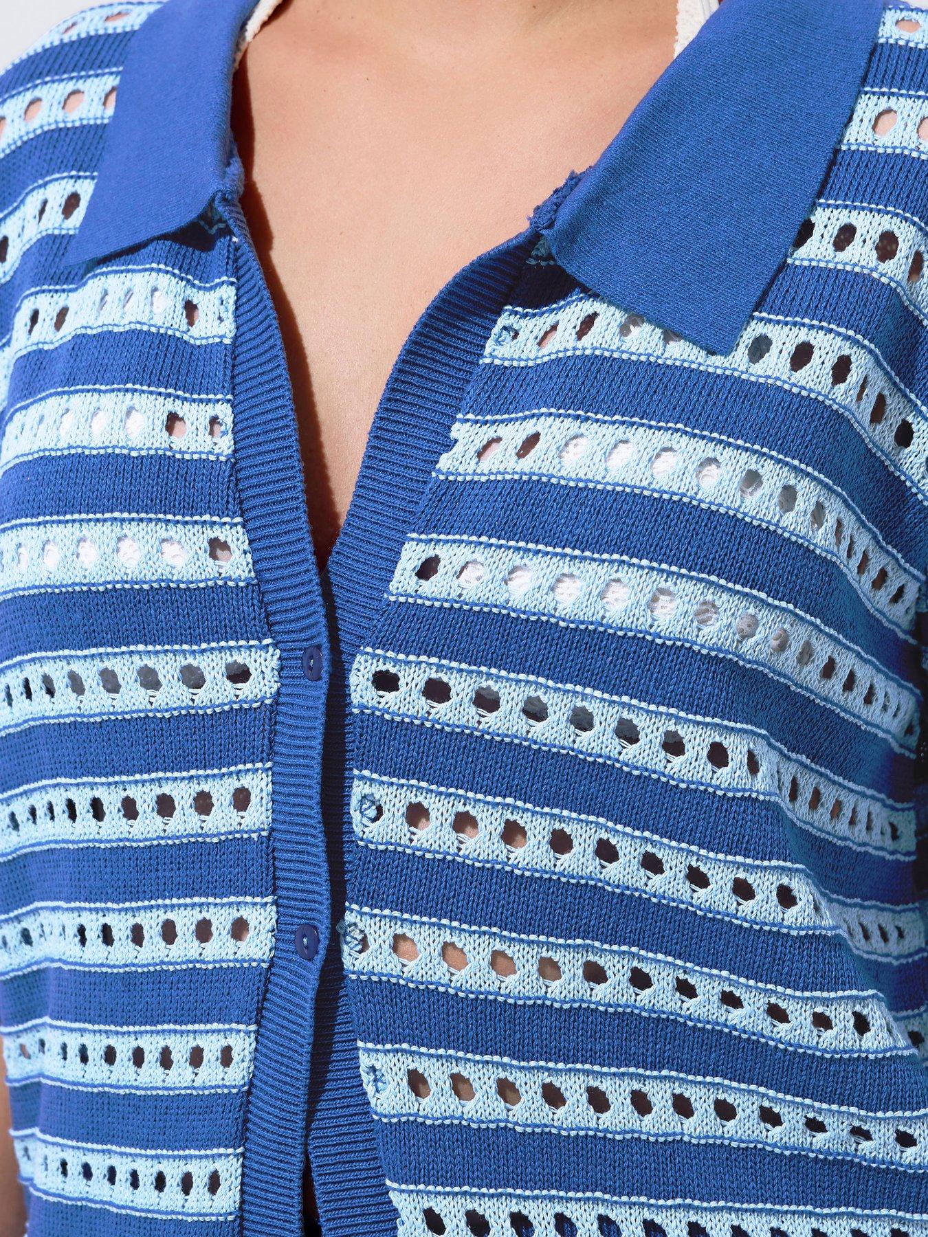 Image 4 of 4 of Yours Curve Stripe Knit Shirt - Blue