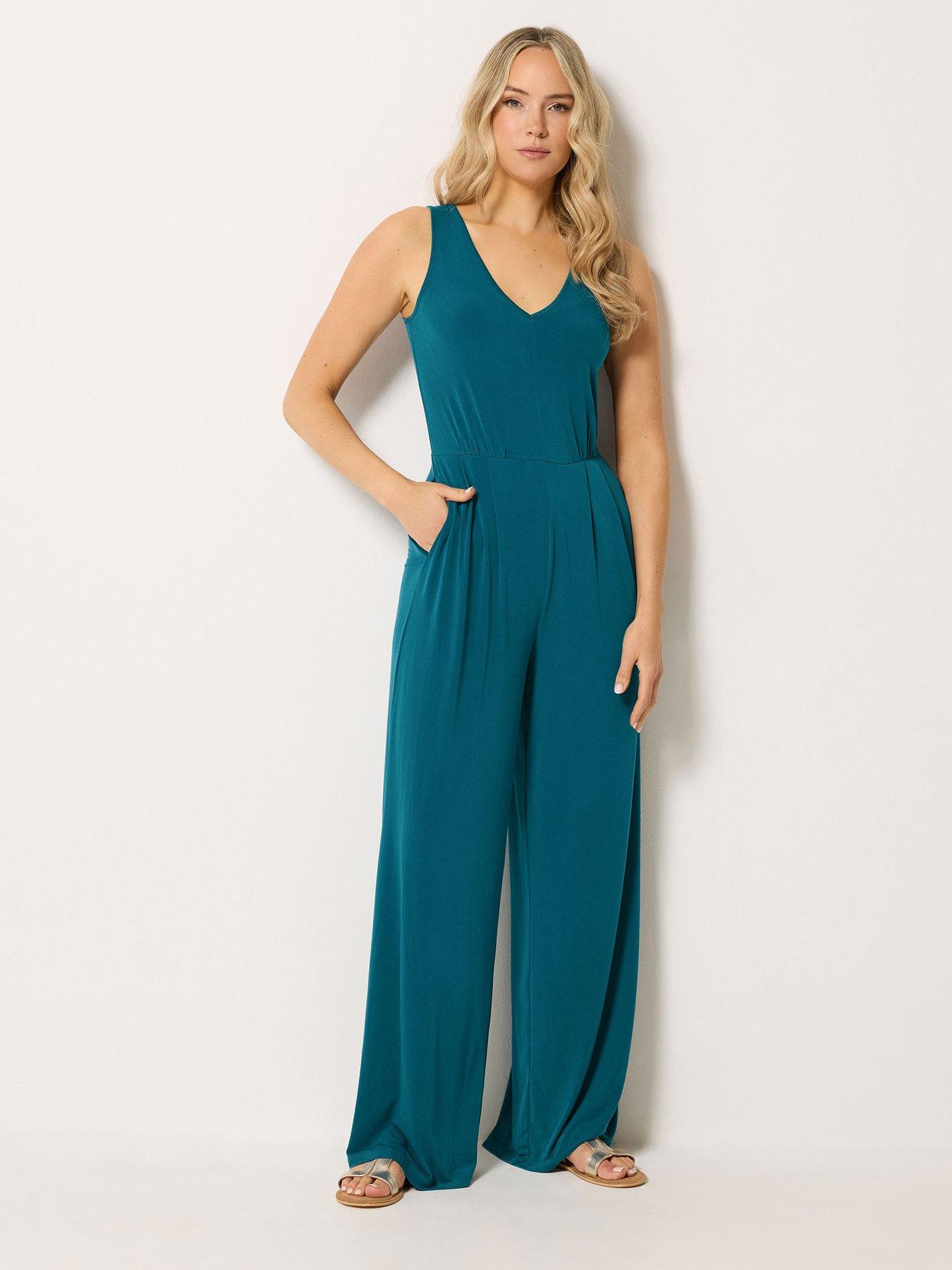 Long Tall Sally V Neck Sleeveless Jumpsuit - Blue