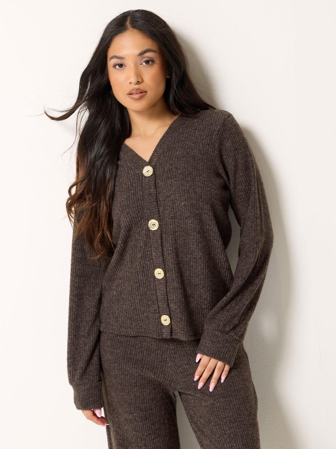 PixieGirl Petite Soft Touch Fine Rib Cardigan - Brown