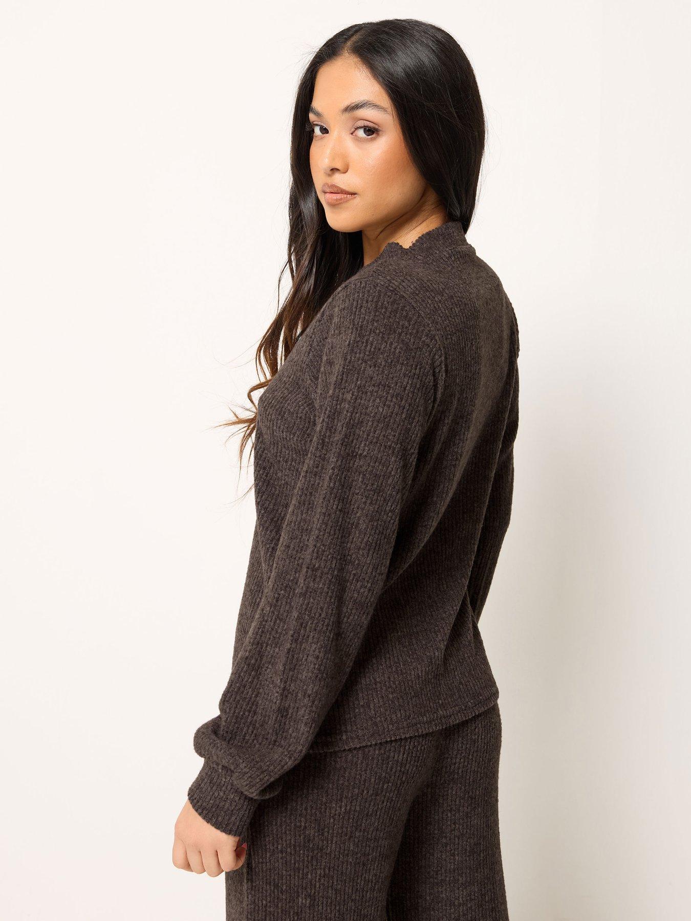 Image 2 of 5 of PixieGirl Petite Soft Touch Fine Rib Cardigan - Brown