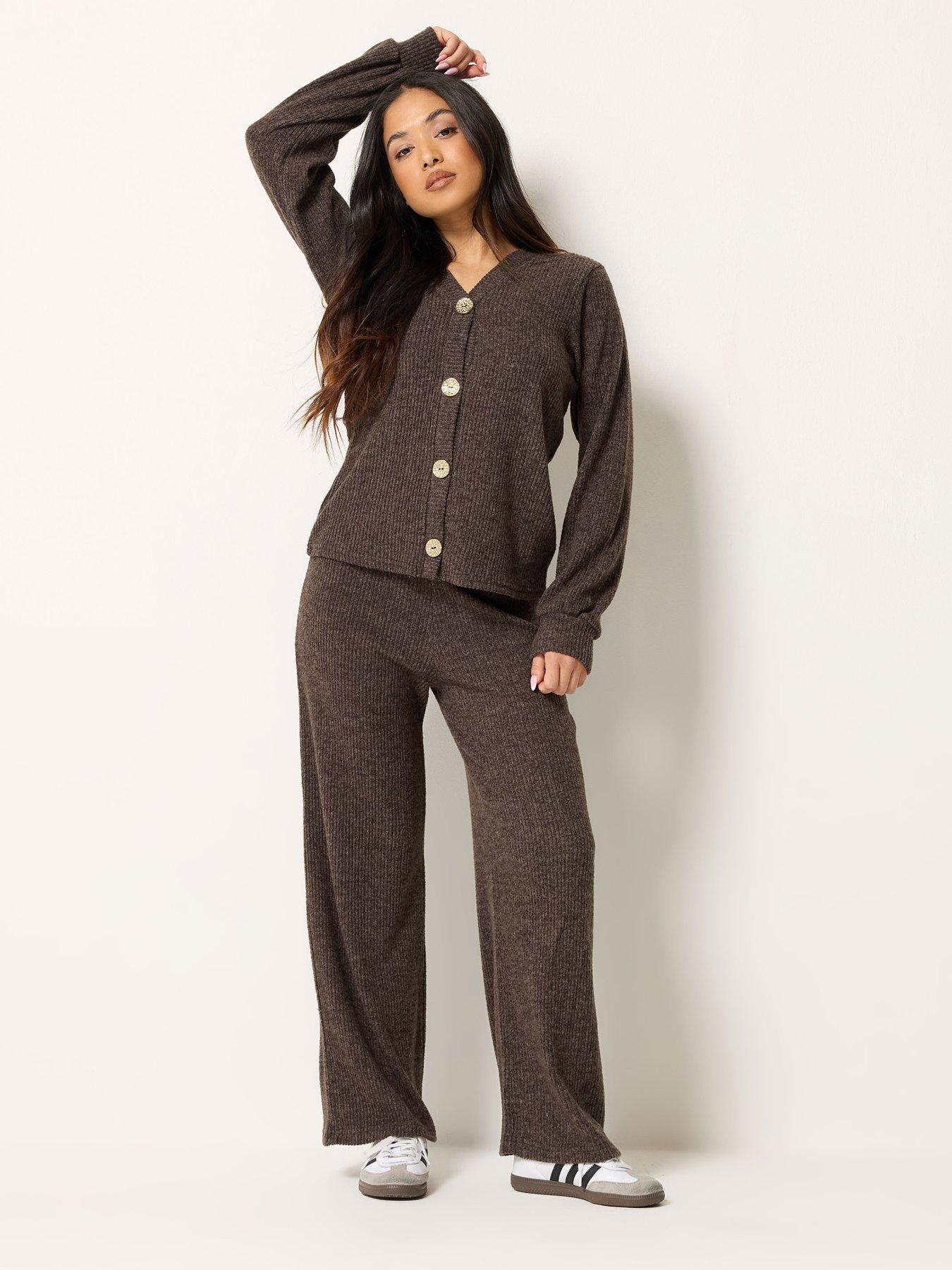 Image 3 of 5 of PixieGirl Petite Soft Touch Fine Rib Cardigan - Brown