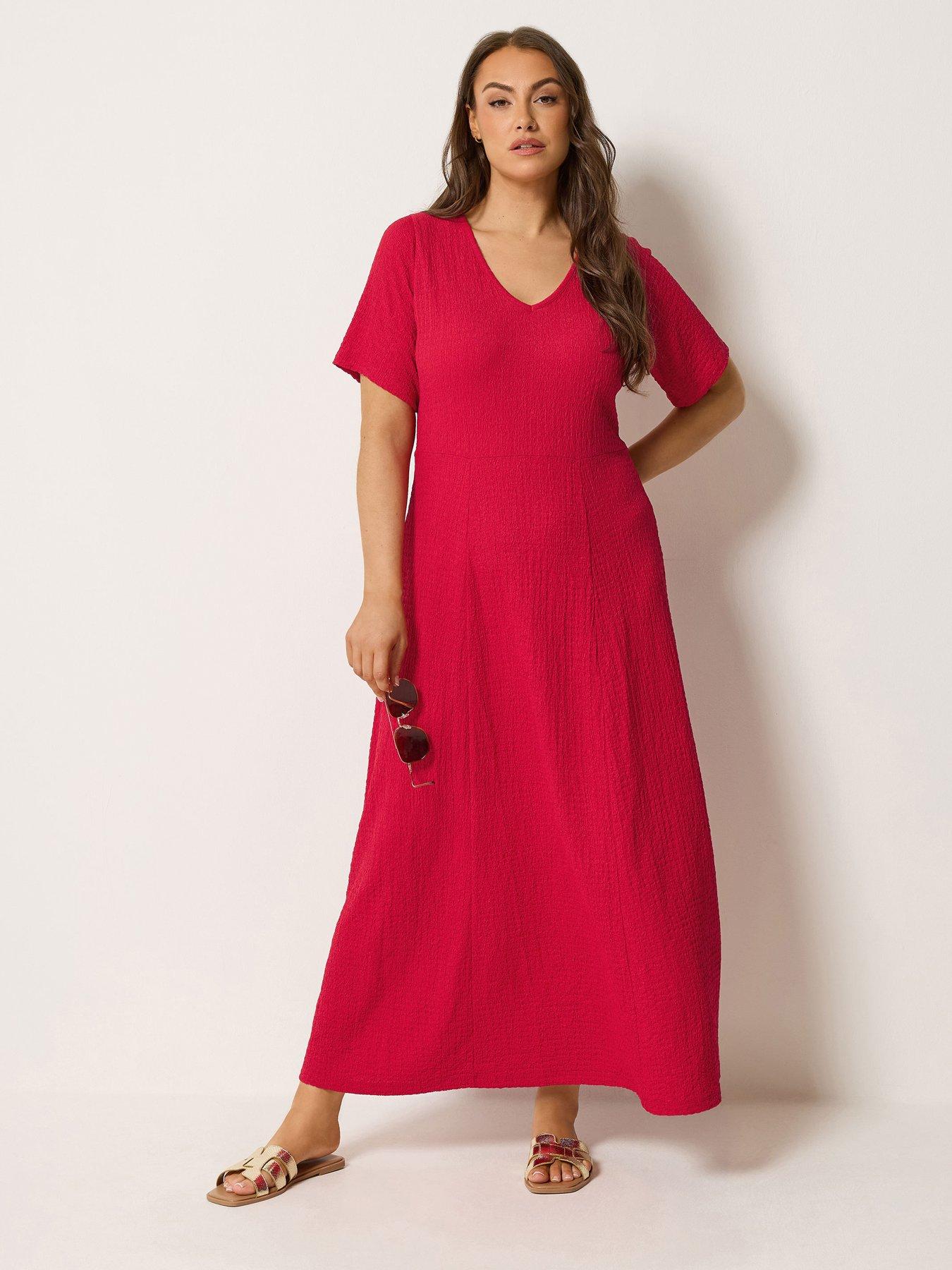 Yours Curve Textured V-Neck Maxi Dress - Red