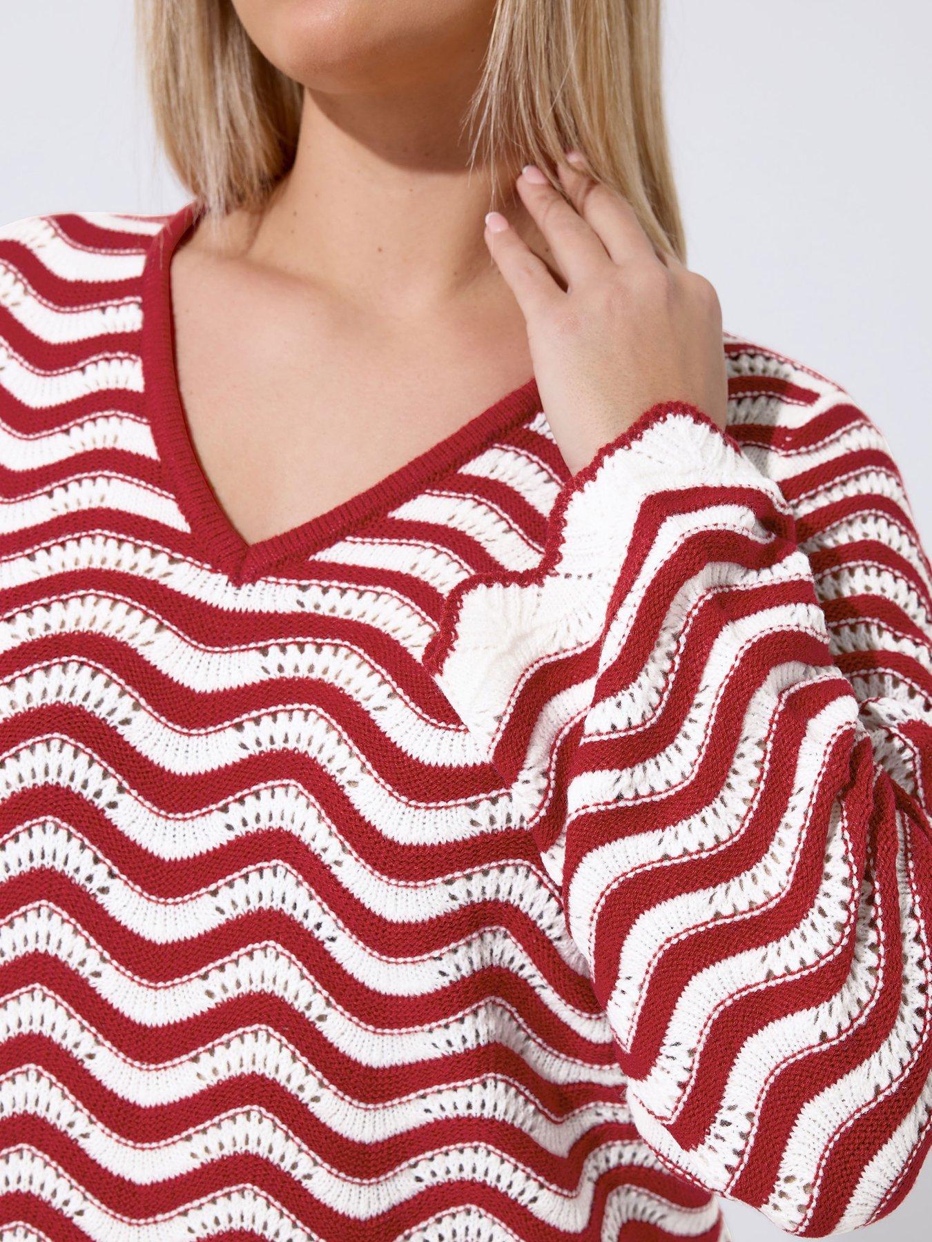 Image 4 of 4 of Yours Curve Crochet Stripe Dress - Red