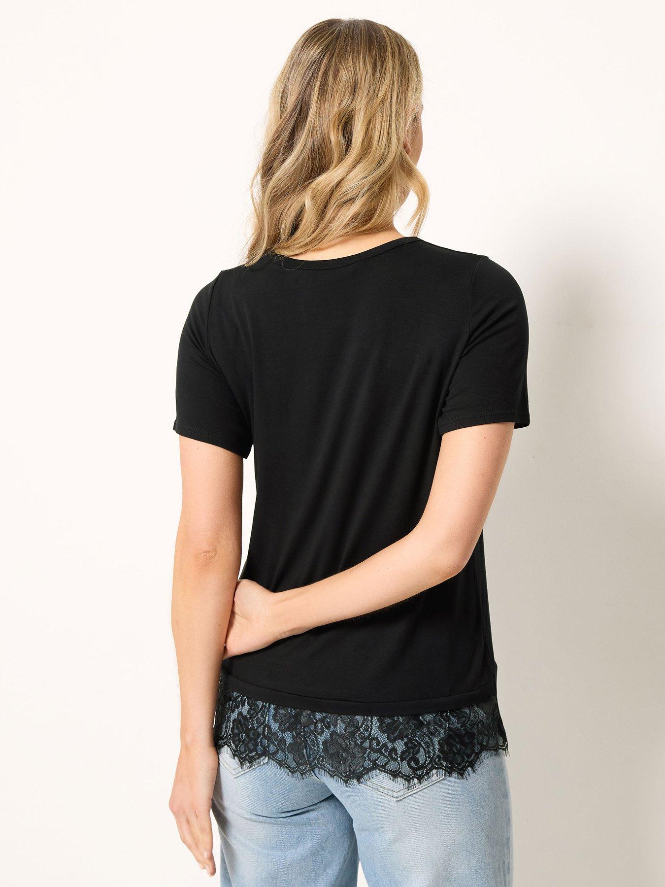 Long Tall Sally Lace Hem T-Shirt - Black | Very