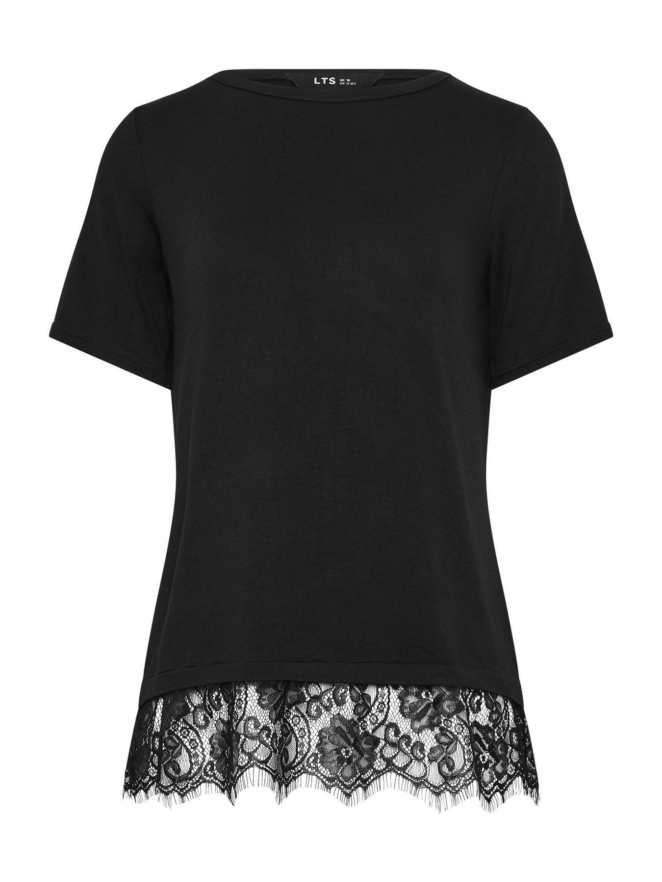 Long Tall Sally Lace Hem T-Shirt - Black | Very