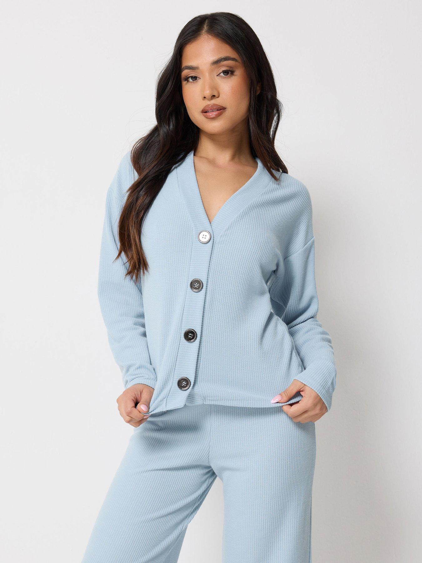 PixieGirl Petite Textured Long Sleeve Button Top - Blue