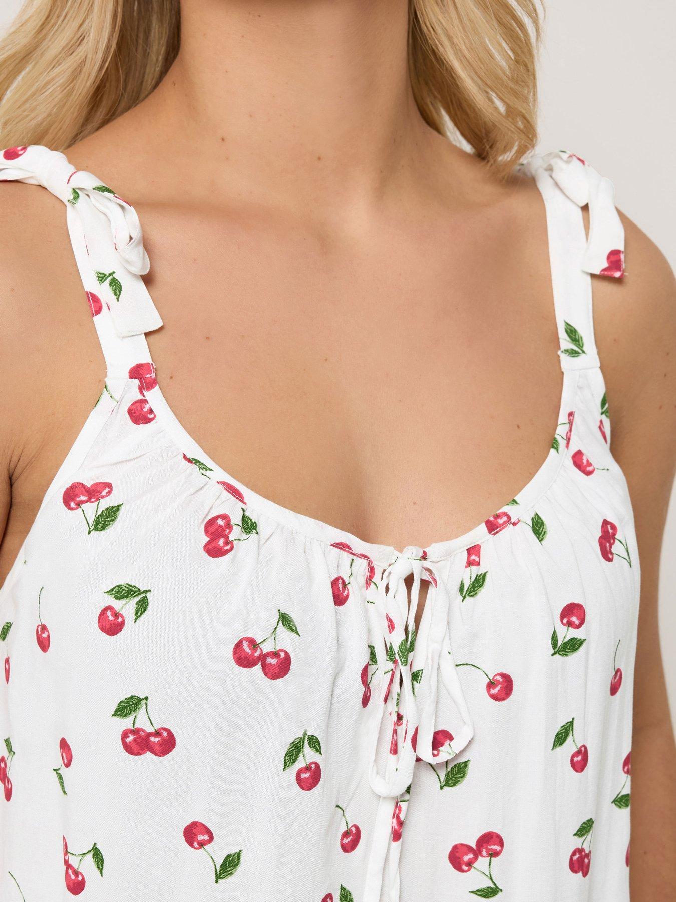 Image 4 of 5 of Yours Curve Cherry Print Vest Top - Black